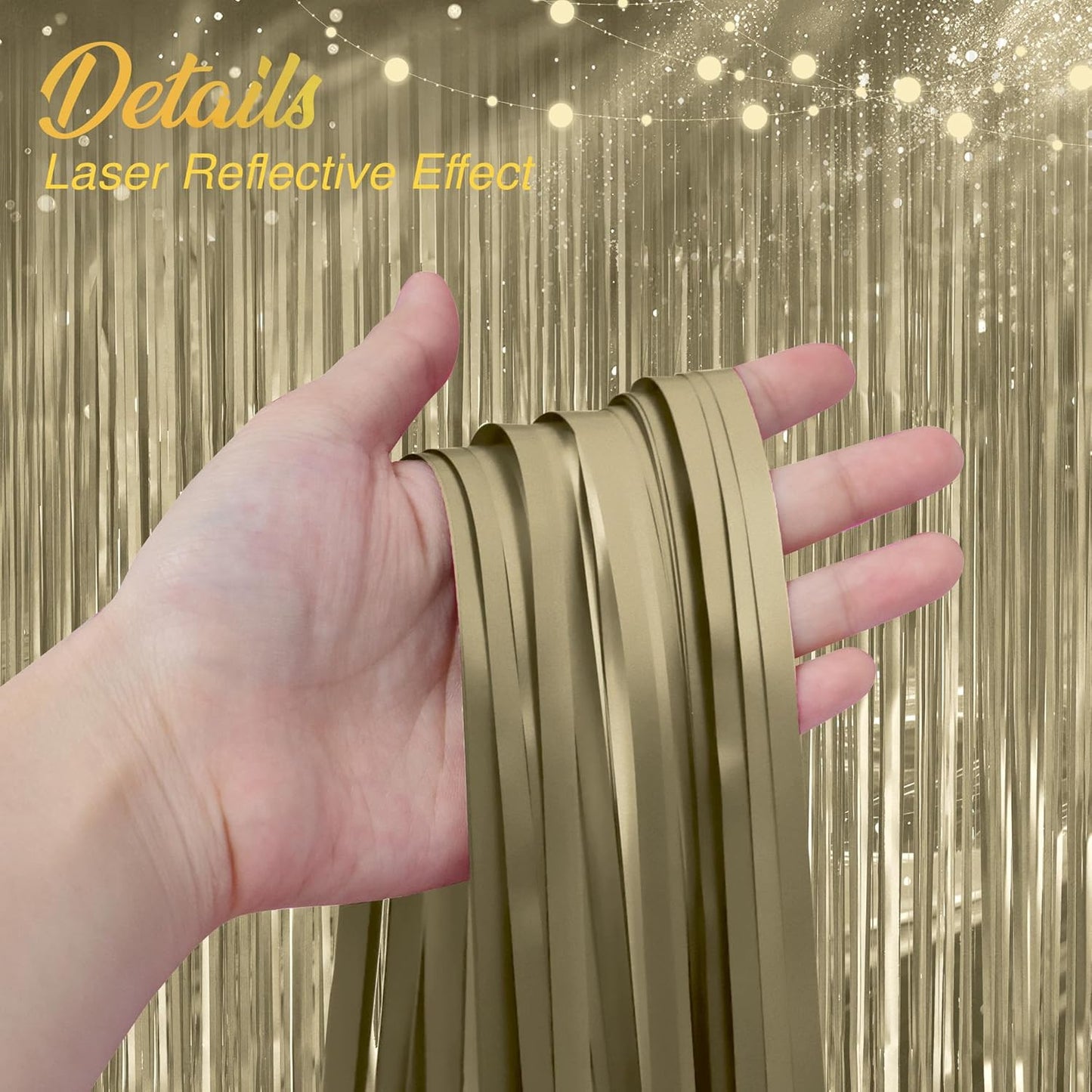 10 Pack Metallic Champagne Gold Fringe Backdrop, 3.2x8.2ft Shining Foil Tinsel Curtains, Birthday Party Decorations Door Streamers for Halloween, Christmas, Wedding, Graduation, Holiday, Theme Events