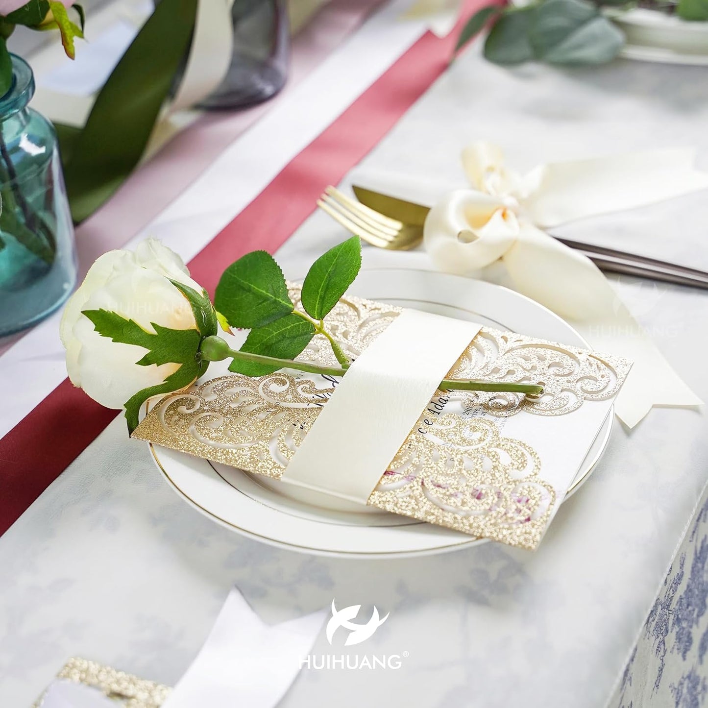 HUIHUANG Ivory Satin Ribbon 1.5 inch Double Face Satin Ribbon Silk Like Cream 50 Yards Per Roll for Gift Wrapping Bows Making Floral Bouquet Wedding Invitations Decor Party Favor