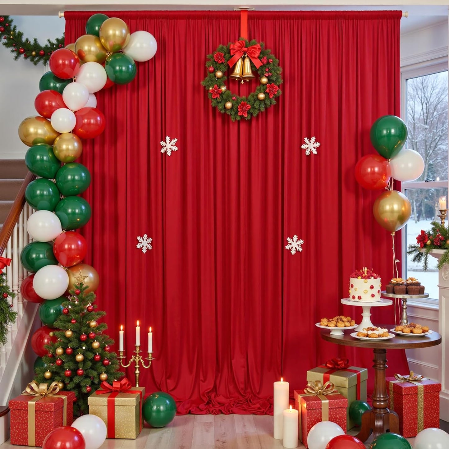 20×14ft Wrinkle Free Red Backdrop Curtain for Wedding Parties,2 Panels 5×14ft Height Soft Silky Polyester Backdrop Drapes Red Photo Back Ddrop Curtains for Event Photography Christmas Background Cloth