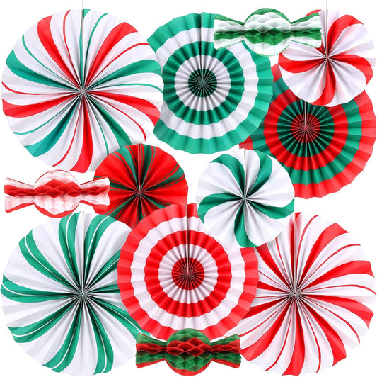 12 PCS Candy Hanging Paper Fans Christmas Candy Decorations Red Green White Christmas Party Decorations Christmas Party Decorations Christmas Wall Decorations Hanging Christmas Decorations