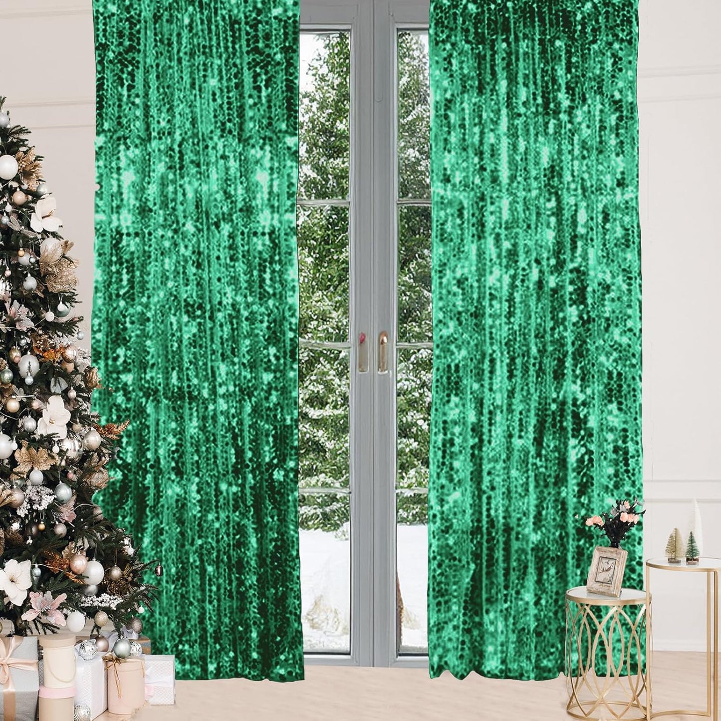 HH 9x9FT Green Big Sequin Backdrop Curtains, Sequin Photo Backdrop Payette Backdrop Curtain Panels, Shimmer Fabric Photography Backdrop for Wedding Party Christmas Decoration