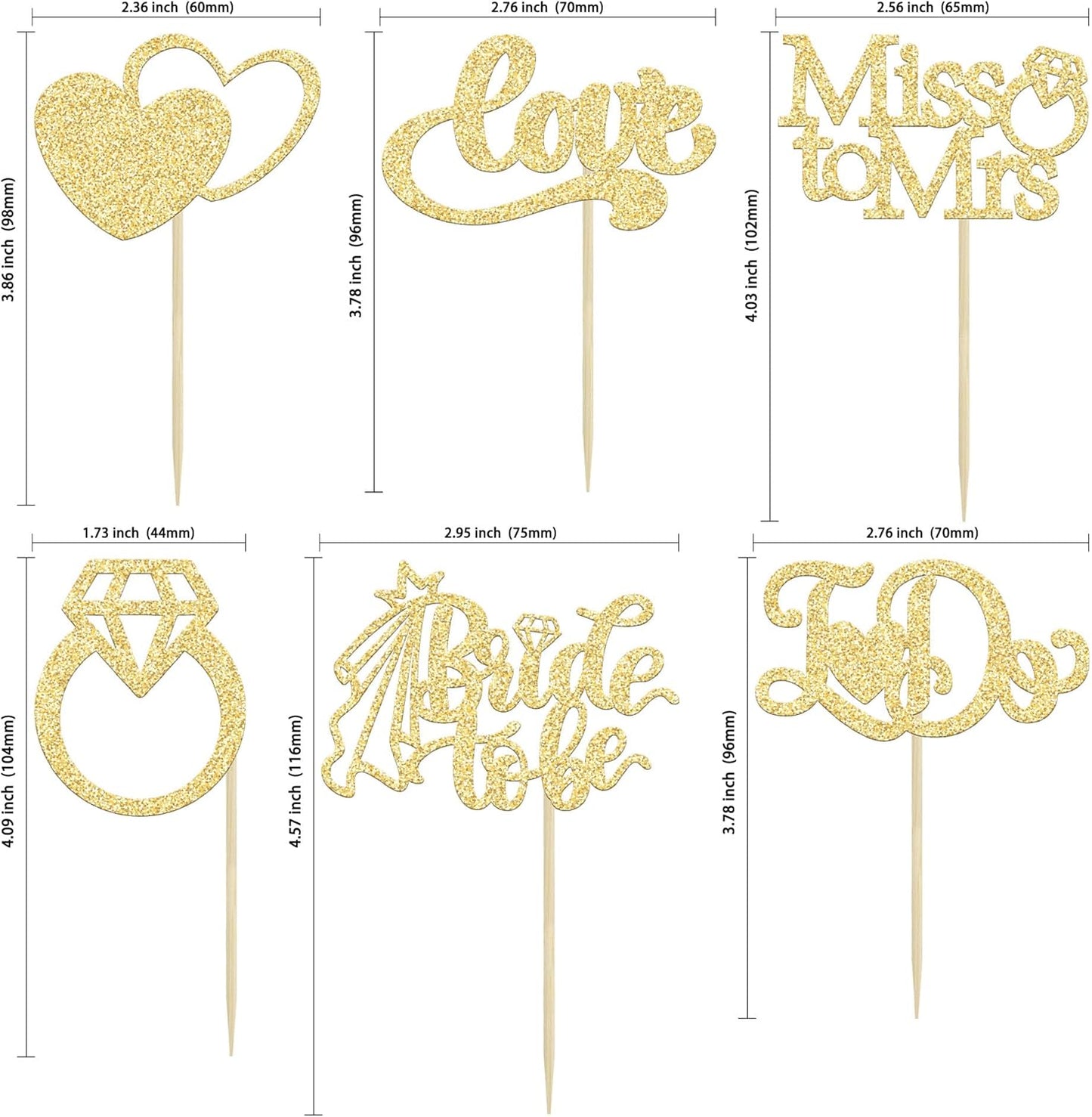 Gyufise 24Pcs Bride to Be Cupcake Toppers Gold Glitter I Do Love Heart Ring Miss To Mrs Cupcake Picks Bridal Shower Cake Decorations for Wedding Engagement Bachelorette Party Supplies