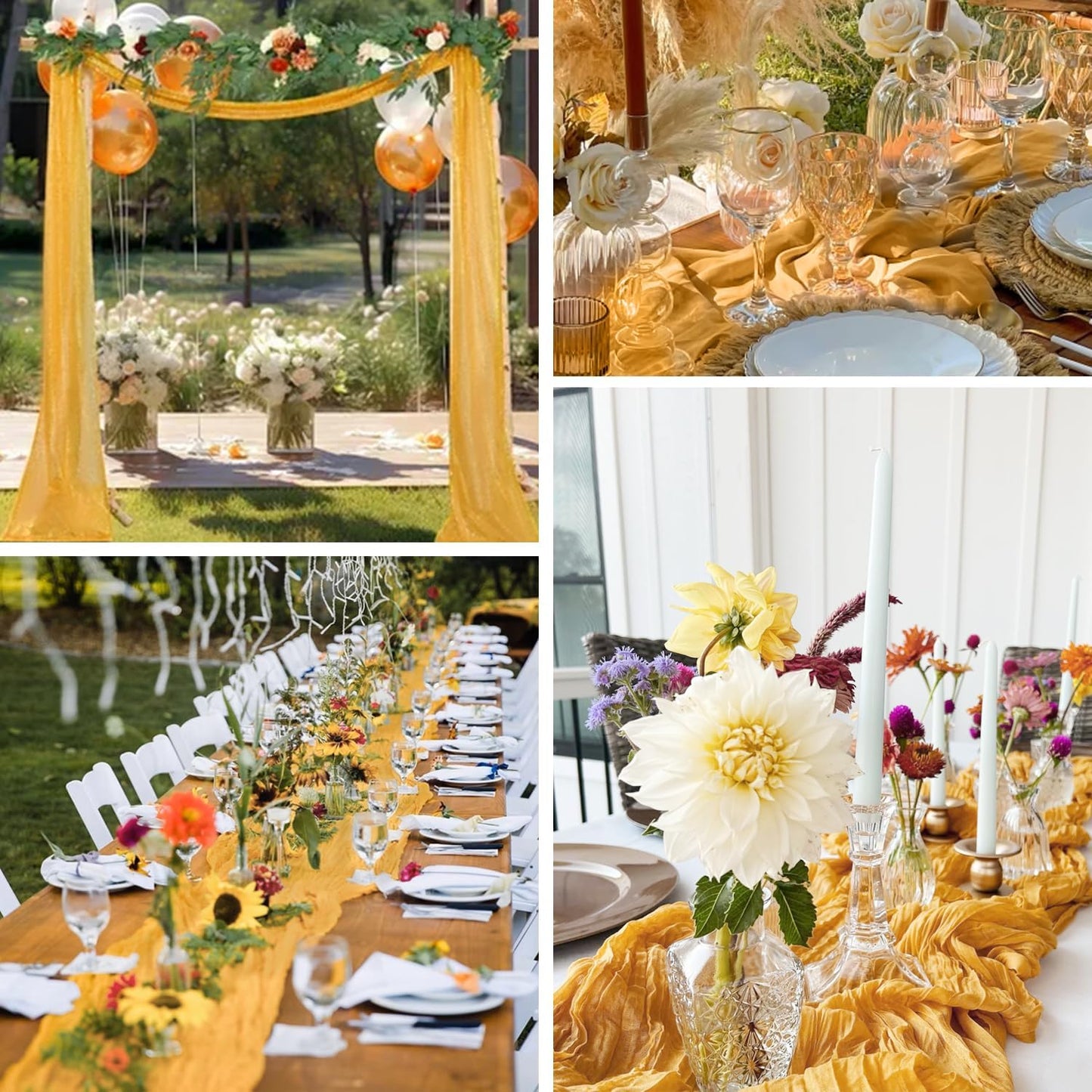 3 Pack Gold Cheesecloth Table Runner Fall Thanksgiving 35x120 Inch Yellow Cheese Cloth Runner 10FT Boho Rustic Gauze Table Runner for Wedding Baby Shower Birthday Party Decor