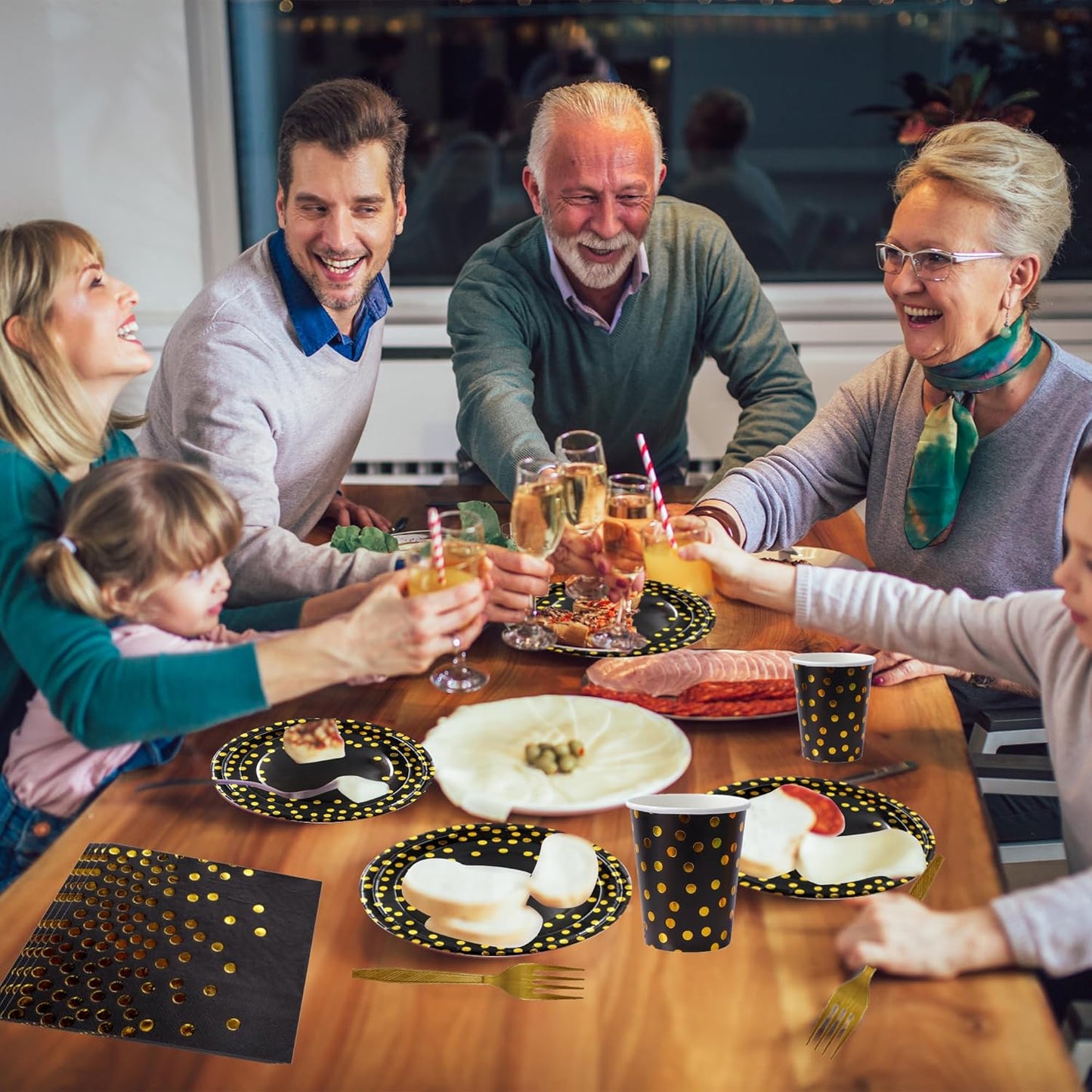 160 Pcs Black and Gold Paper Plates, Forks and Cups Party Supplies, Disposable Paper Dessert Cake Plates Tableware Supplies for Birthdays, Graduations, Weddings, Holidays (40 Guests)