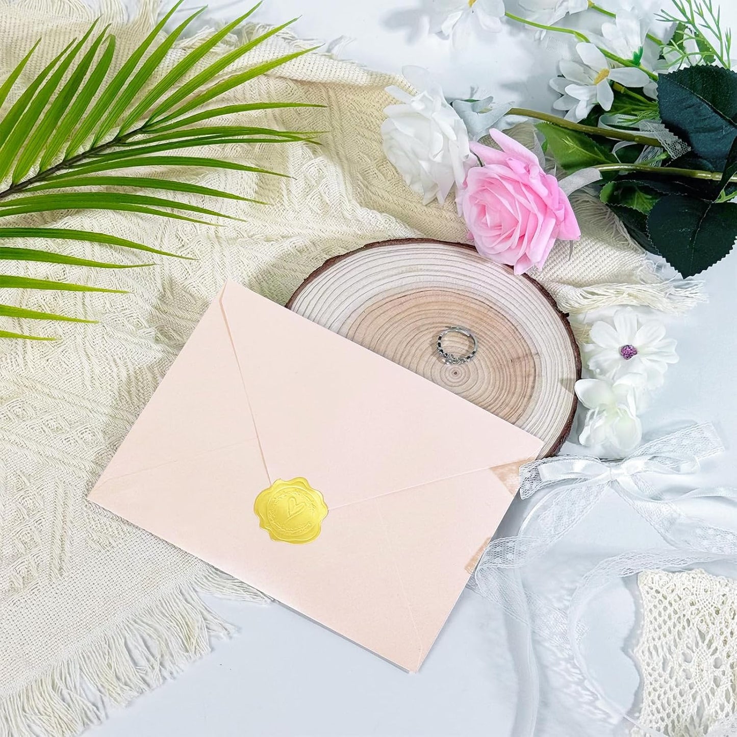 50 PCS Pearl Pink A7 Envelopes with Stickers, Shimmering 5x7 Envelopes for Invitations, Great for Wedding Invitation Cards, Birthday RSVP, Graduation, Baby Shower 5.25 x 7.25 inches