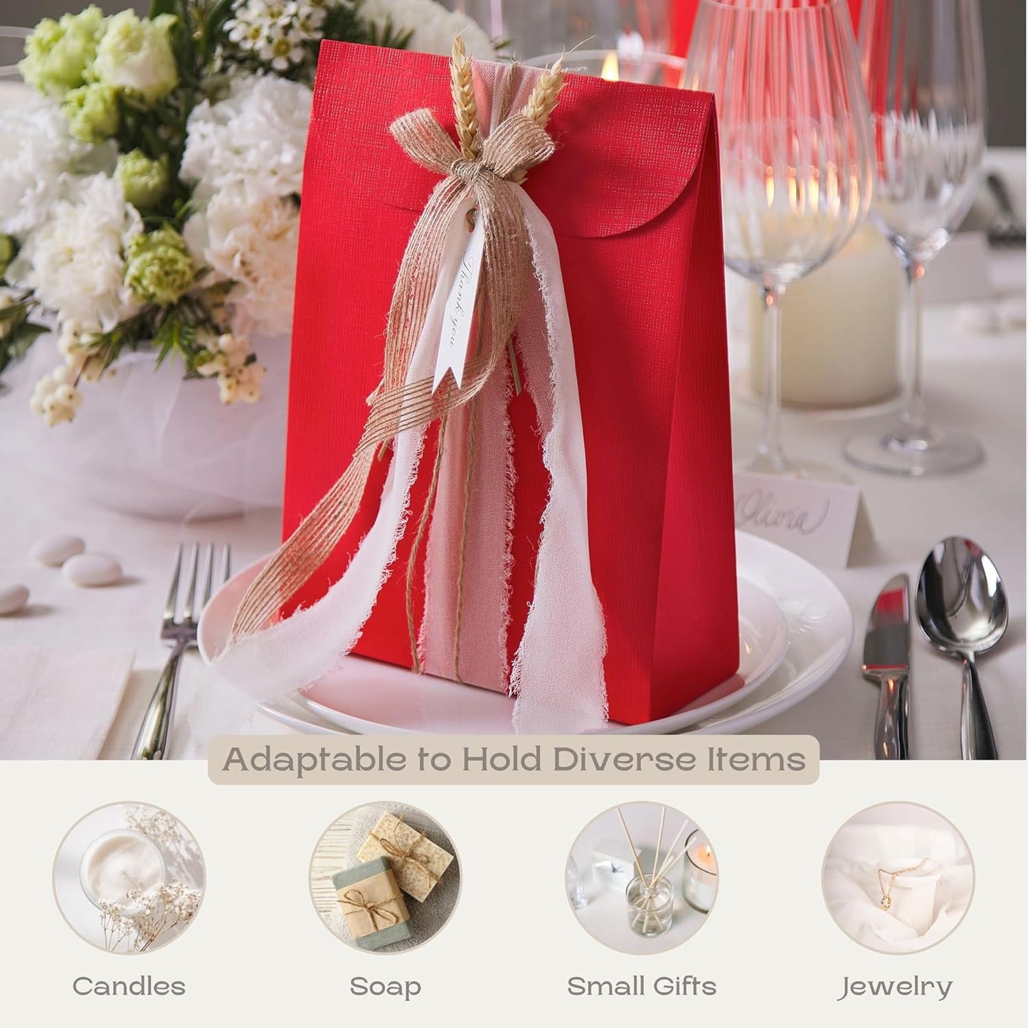 Boxes Craftory Pack of 20 Party Favor Boxes (6.69 x 2.75 x 9.25 inch) - Ideal for Christmas Gift, Graduation and Valentines Day - Red Silk