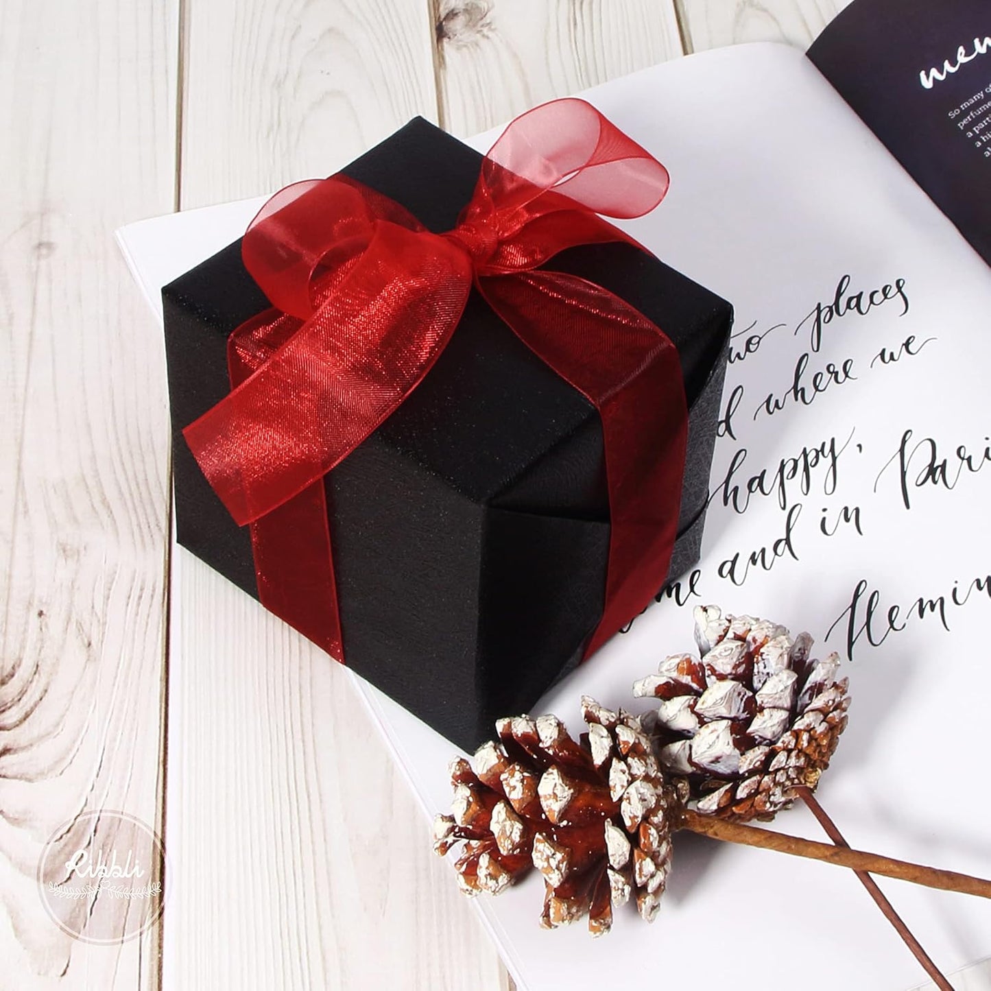 Ribbli Red Sheer Organza Ribbon,1 Inch x Continuous 50 Yard Use for Gift Wrapping,Bouquet Wrapping,Wedding Decoration,All Crafting and Sewing