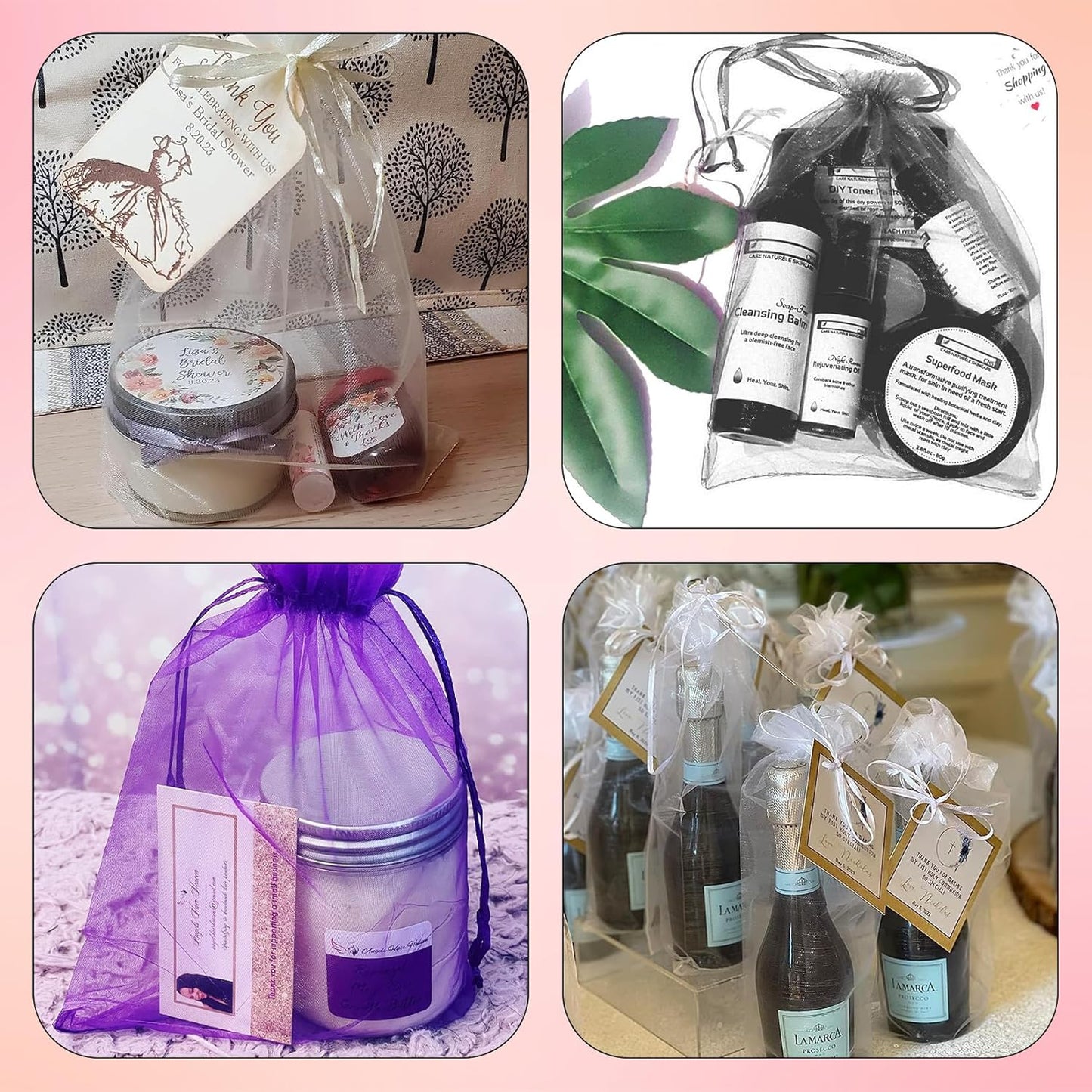 ANZNKU 100 Pack Premium White Organza Bags 6x9 inches Mesh Organza Favor Bag Drawstring, Gift Bags for Party Wedding Christmas Favor, Sheer Gift Bag