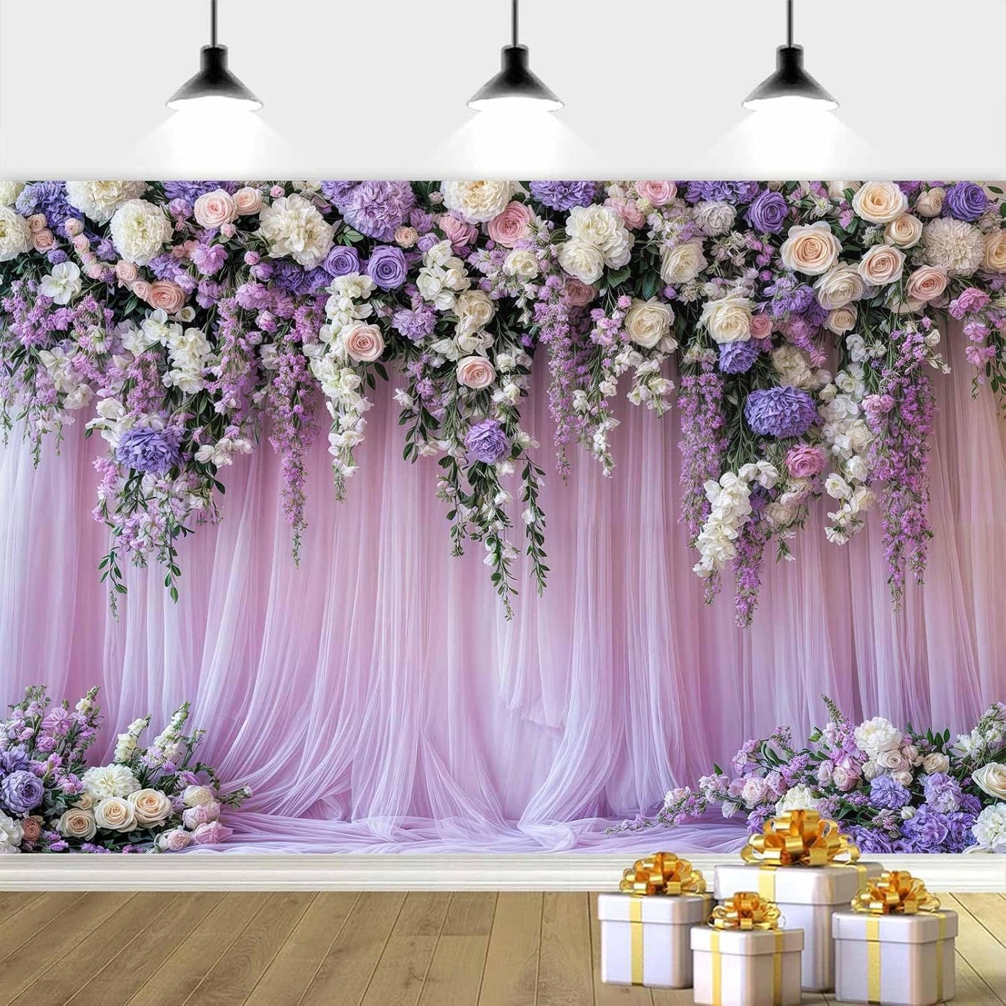 5x4ft Purple Lavender Floral Bridal Backdrop Wedding Flower Photography Backdrop for Girl Portrait Baby Shower Birthday Party Decor Banner Mother's Day Party Wall Backdrop Studio Photo Backgrounds