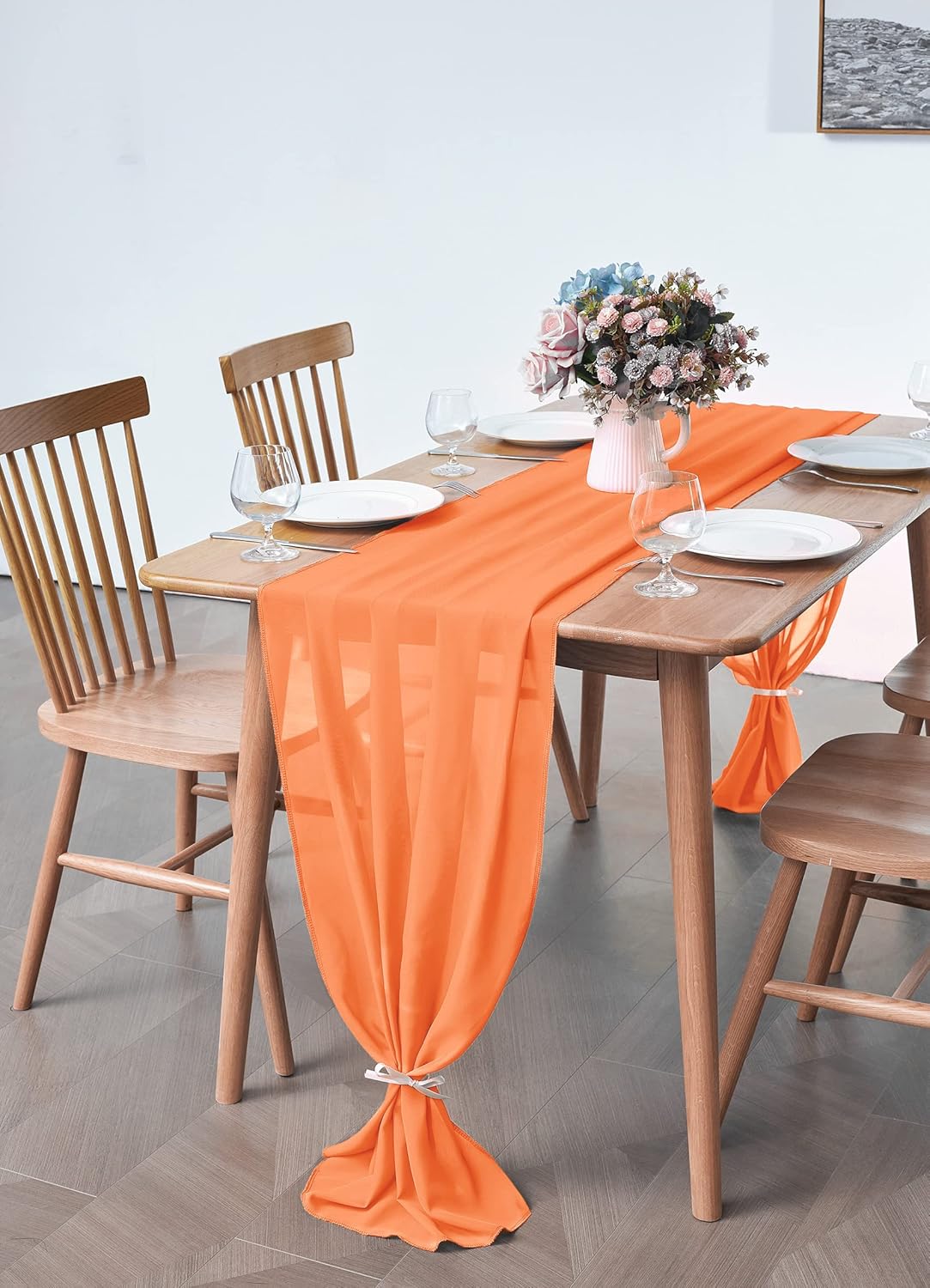5 Pack 10Ft Chiffon Orange Table Runner Sheer 29x120 Inch for Romantic Wedding Decor Bridal & Baby Shower Birthday Rustic Party Decoration