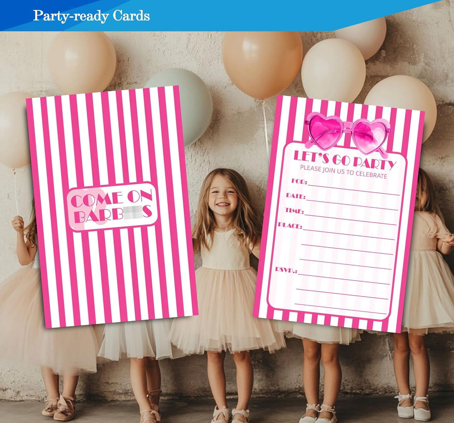 Pink Girl Birthday Invitations for Girls, Girls Pink Birthday Party Invitaions for Party Invites, 4x6 Inches, 30 Sets with Envelopes