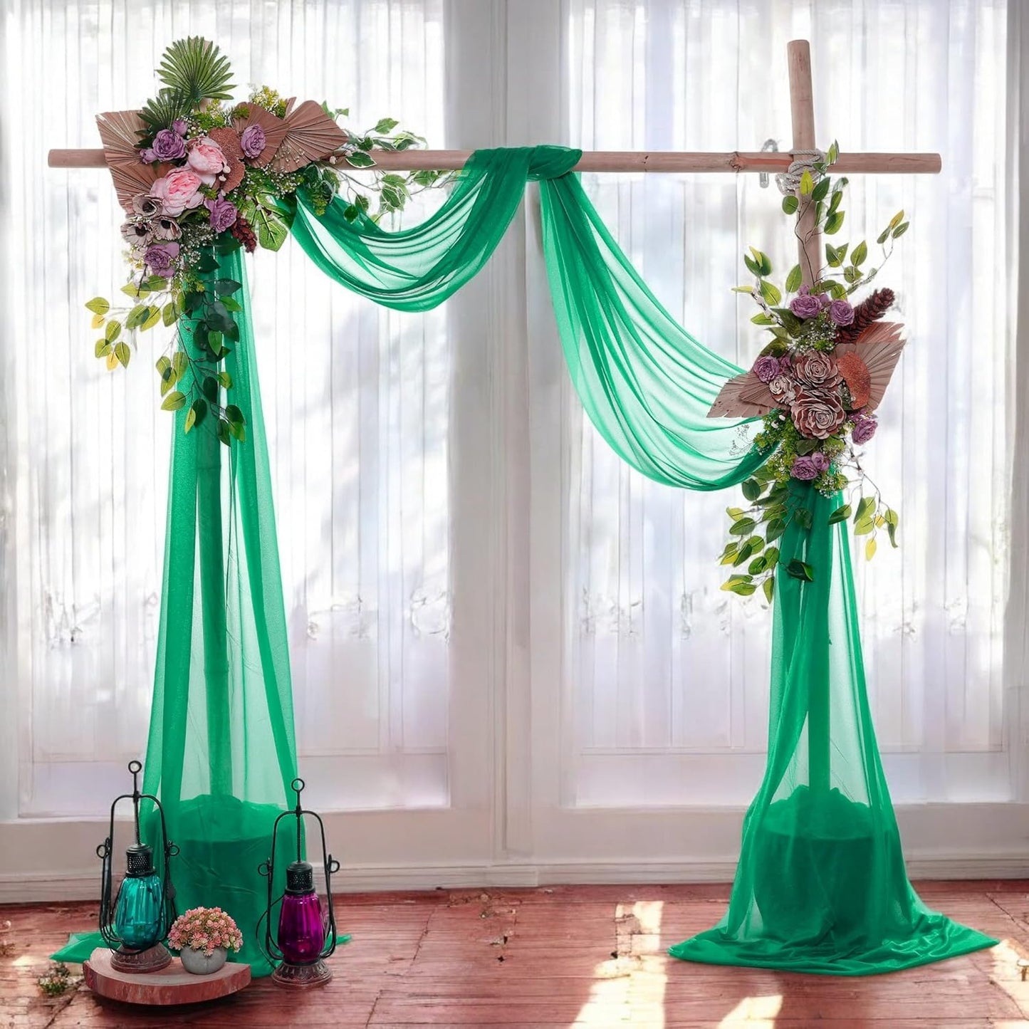 MDS Halloween Chiffon Draping Fabric - 2 Panel, 30" Wide x 40ft Long - Sheer Spooky Arbor & Canopy Drapery for Haunted House Backdrops, Party Ceilings, DIY Costumes & Themed Events - Emerald Green