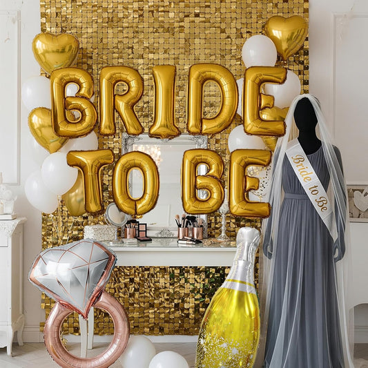 Gold Decorations pearl White balloons Bridal Veil BRIDE TO BE Balloons Sash with Diamond Ring Heart Champagne Balloons Bridal Veil for Bachelorette Party Decor Bride To Be Bridal Showerr