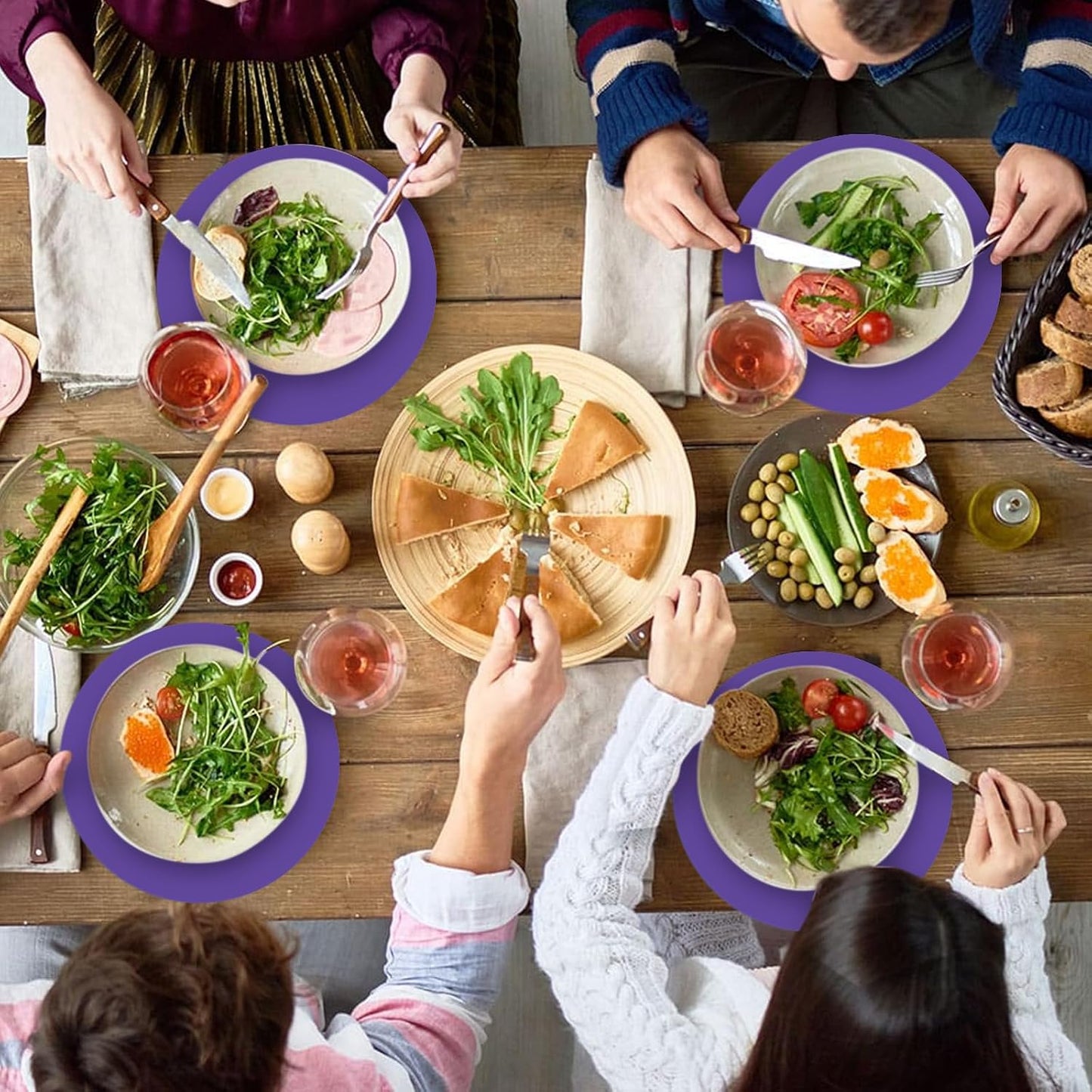 50 Pieces Purple Paper Place Mats Round Disposable Table Mats Purple Paper Doilies Decorative Placemats for Wedding Banquet Party Home Dining Tableware Decor