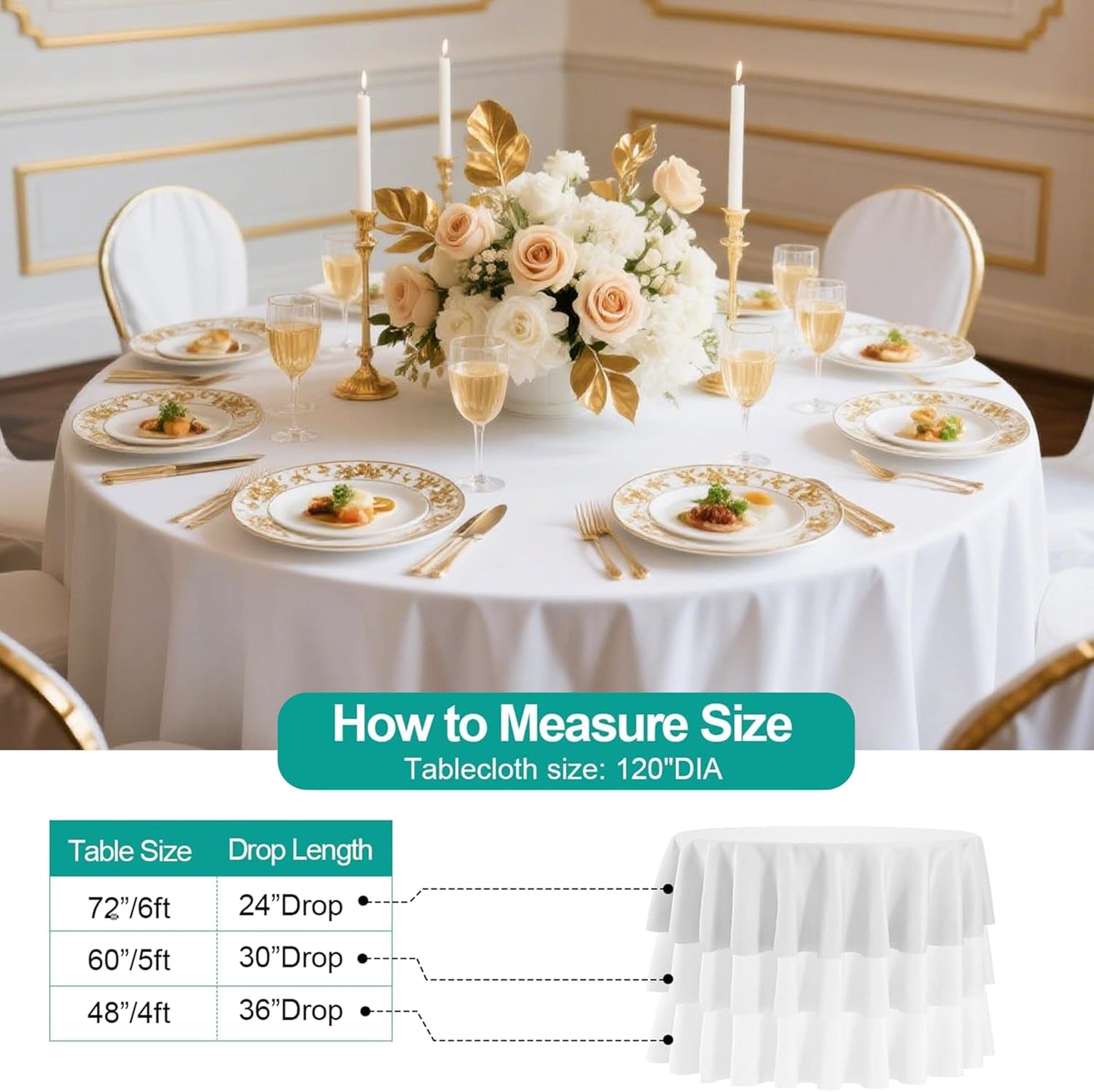 EMART Round Tablecloth White (6 Pack) 120 inch Circular Polyester Table Cover for Wedding Decor, Birthday Party, Banquet and Formal Events