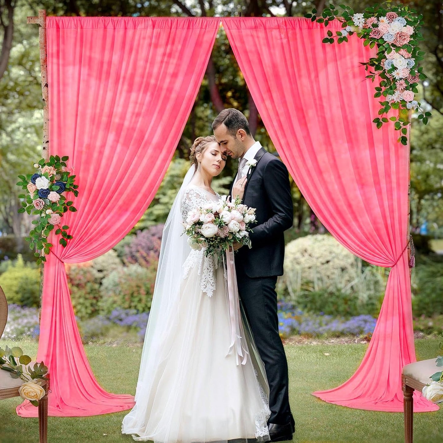 10 x 7 Feet Fluorescent Pink Backdrop Curtain for Partie, Background Curtains for Photoshoot, Birthday, Wedding, Halloween, Thanksgiving, Christmas Day, New Year Party Decorations 5Ft x 7Ft, 2 Panels