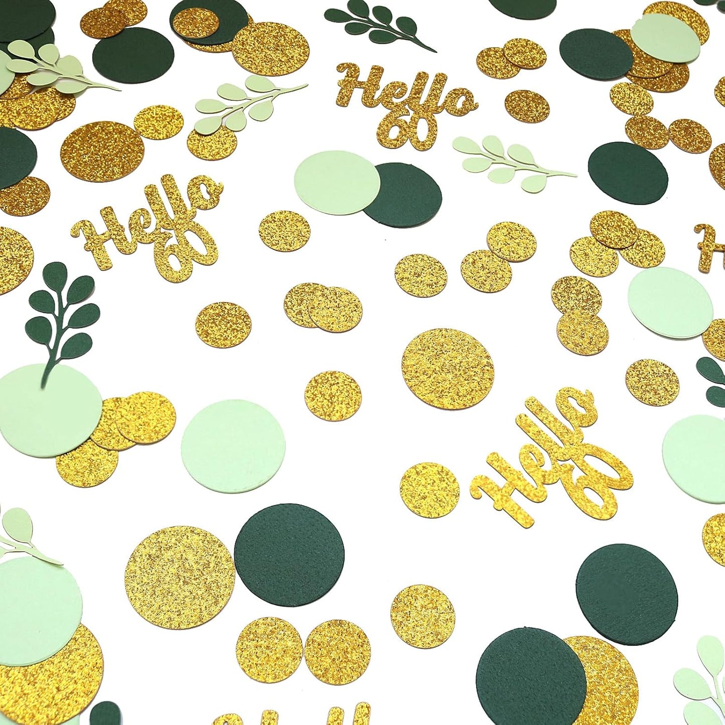 300PC Gold Glitter and Sage Green Happy 60th Birthday Decorations for Men/Woman Greenery 60th Birthday Confetti for Table Sixty Party Decor Supplies