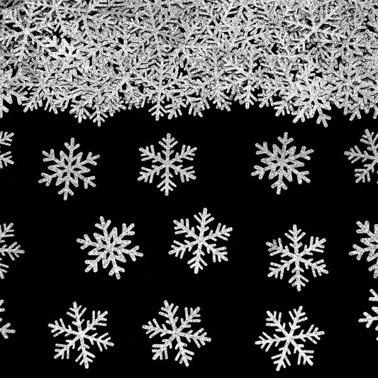 200PC Silver Glitter Snowflake Confetti Winter Wonderland Baby Shower Decoration Winter Onederland Table Scatter Christmas Wedding Birthday Party Supplies