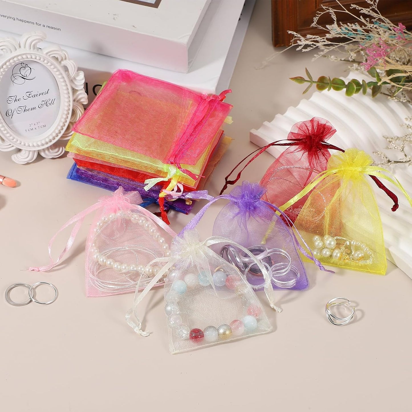 uxcell 50 Pcs Organza Gift Bags, 2.7x3.5 Inch Drawstring Pouches Jewelry Gift Bags, Small Wedding Favor Pouches for Christmas Birthday Wedding Goodie Candy Candle, Coffee