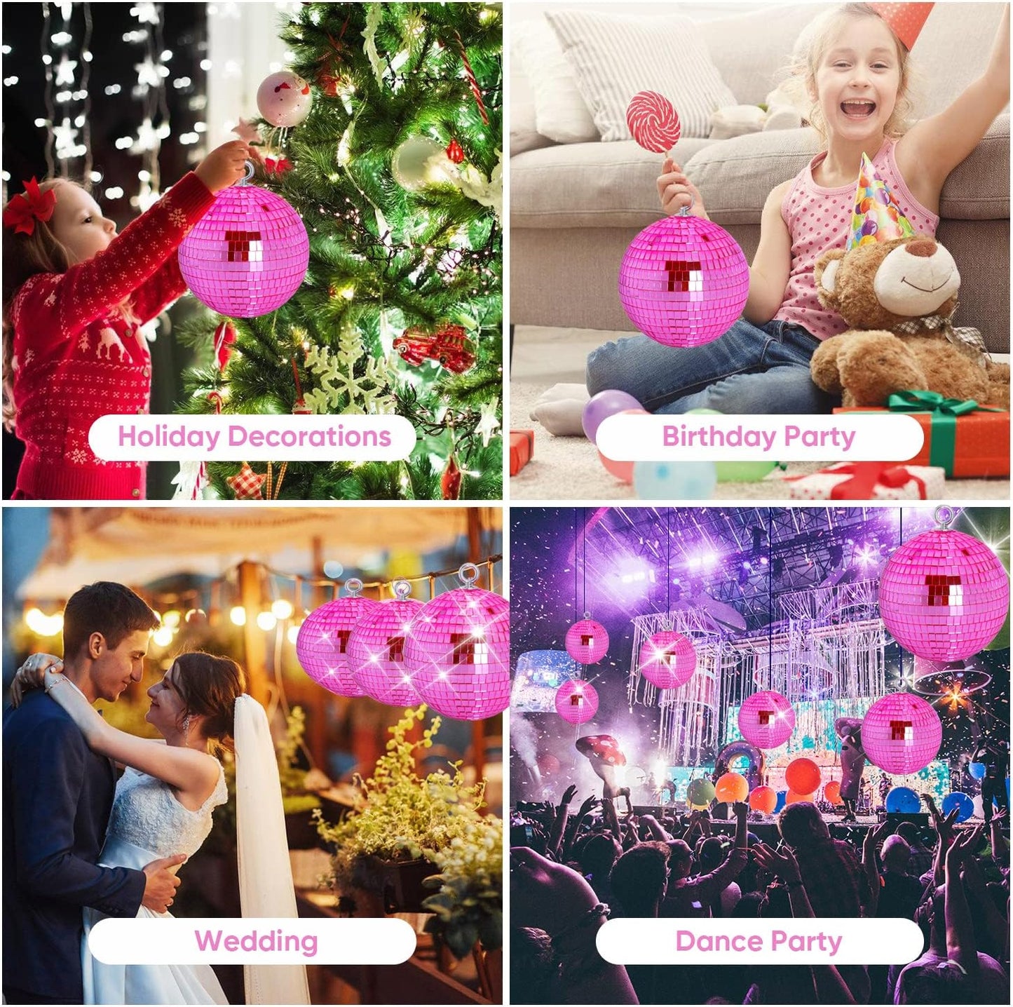 Pink Mirror Disco Ball 6 inch Small Reflects Light Mirror Ball with Hanging Rings for Party Decorations, 70s Theme Party, Christmas Decorations, DJ, Wedding, Birthday