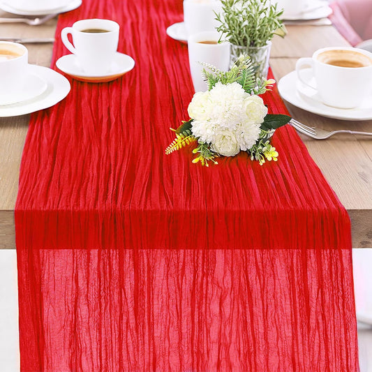 1-Pack Red Cheesecloth Table Runners – 10FT (35x120 Inch) Boho Rustic Gauze Fabric Cheese Cloth Table Runner for Weddings, Baby Showers, Bridal Shower, Farmhouse & Birthday Party Decor