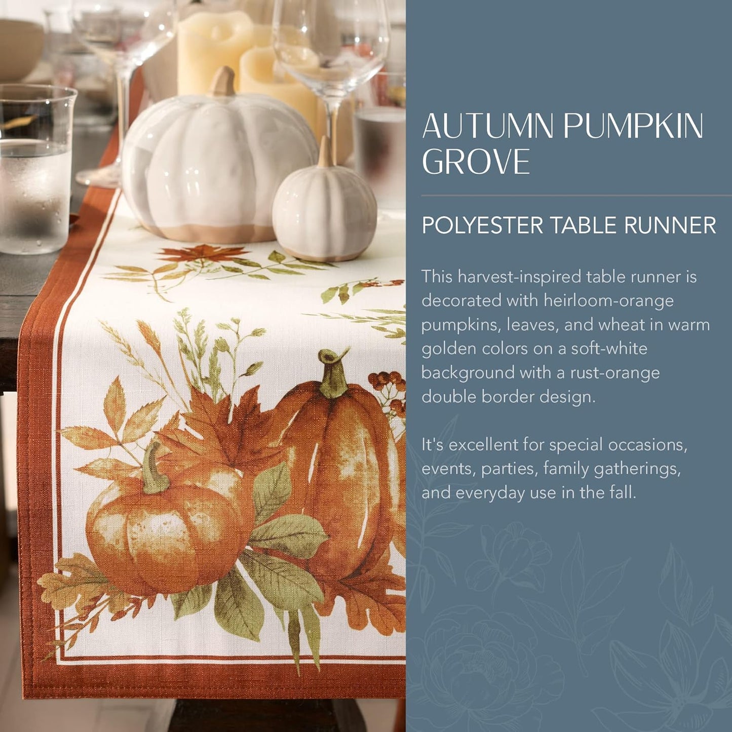 Elrene Home Fashions Autumn Pumpkin Grove Fall Runner, Seasonal Table Decor, 13"x70", Multi Color