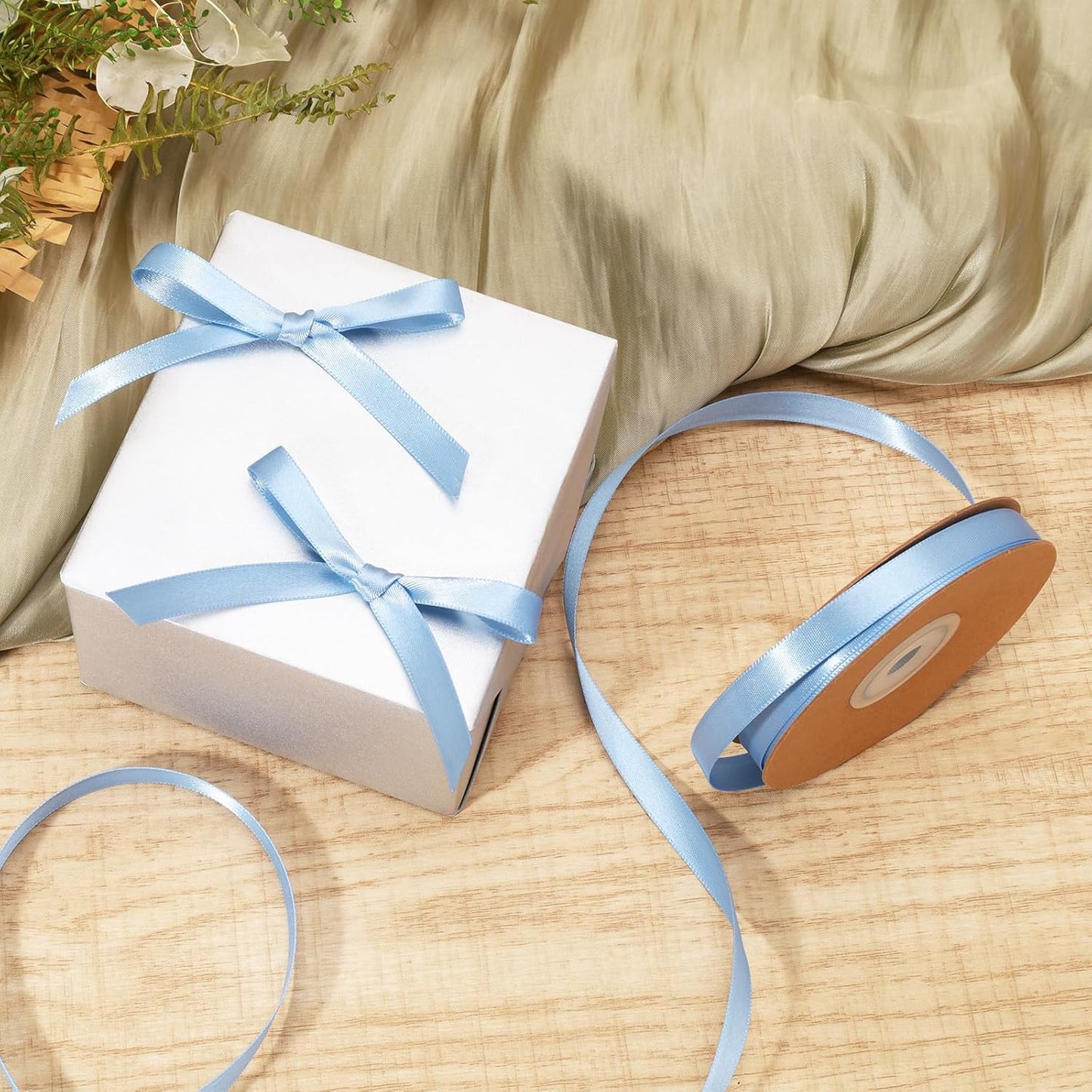 LaRibbons Light Blue Satin Ribbon 3/8 Inch 50 Yards Thin Luxury Double Faced Sky Blue Silk Ribbon for Flower Bouquet Crafts Gift Wrapping Wedding Babyshower Decoration