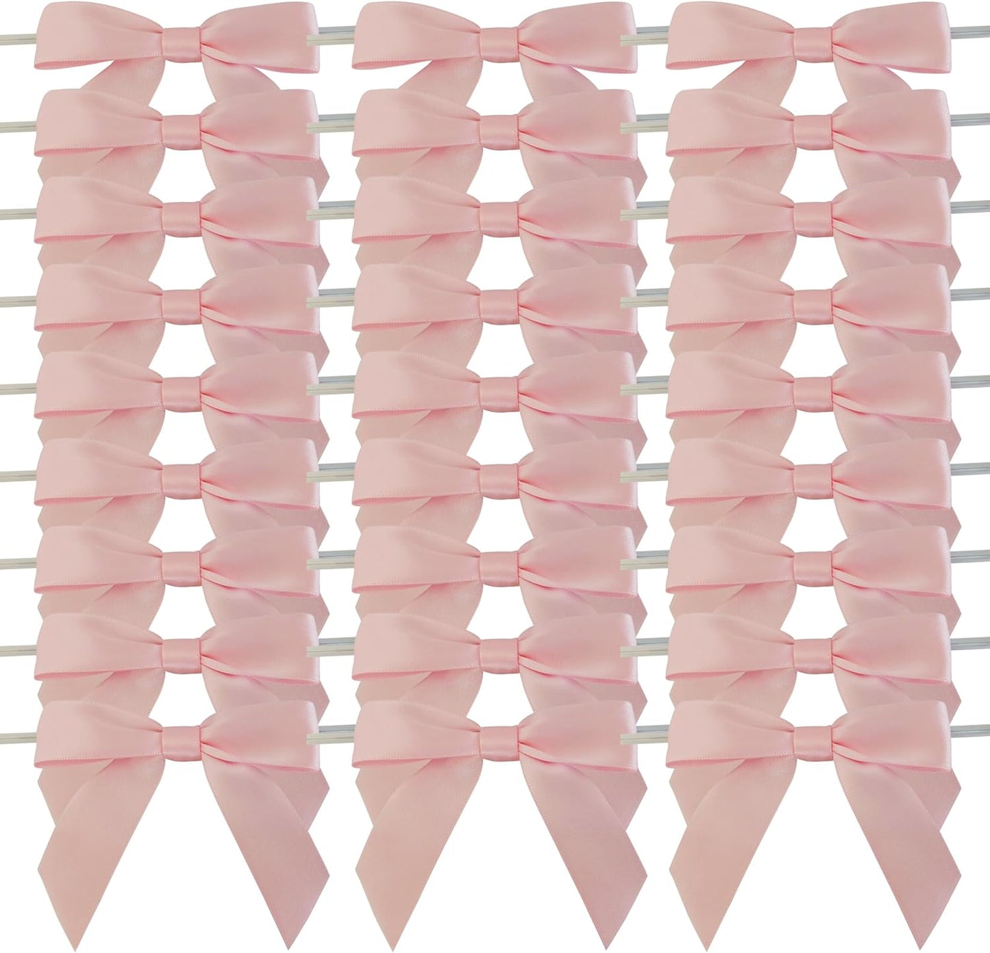 50pcs 3-1/2" Light Pink Satin Ribbon Bows with Twist Ties for Gift Wrapping Packing Wedding Big Ribbon Bows for Accessories Decoration (Lt.Pink)