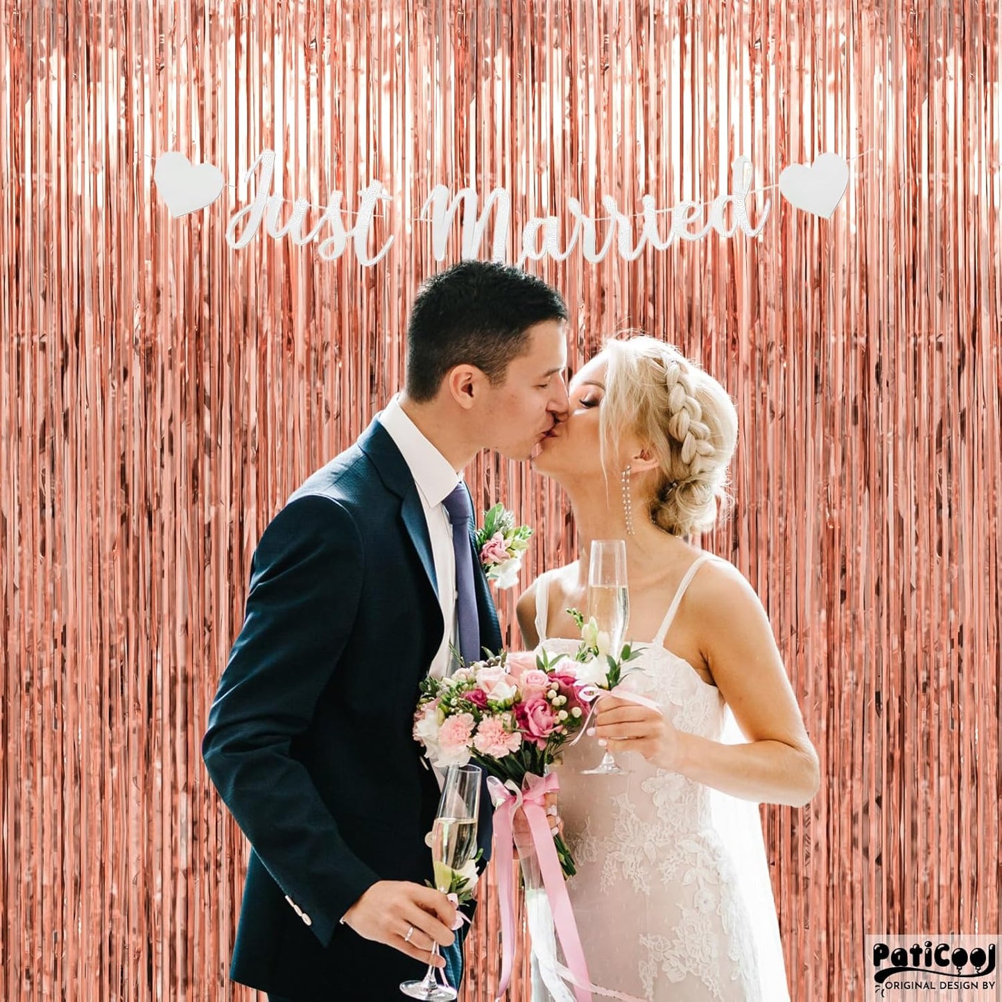 Rose Gold Birthday Decorations for Women Girls - Thicken 4 Pack 3.2 x 8.2 FT - Rose Gold Foil Fringe Curtain Backdrop for Birthday, Bridal Shower, Baby Shower, Bachelorette Party Decorations