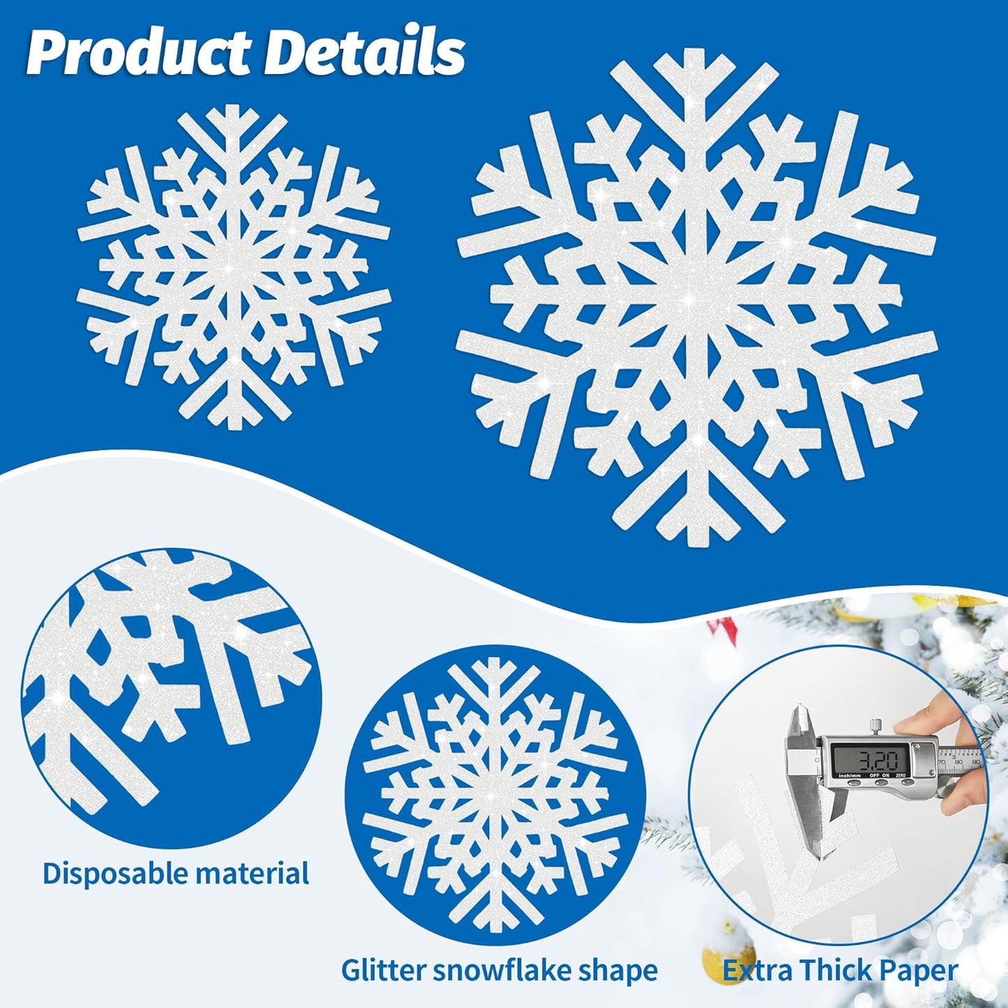 60Pcs Snowflake Paper Placemats Christmas Sliver Glitter Disposable Place Mats Winter Round Sparkle Decorative Table Chargers Xmas Snowflake Decoration for Holiday Festival Dining Tableware
