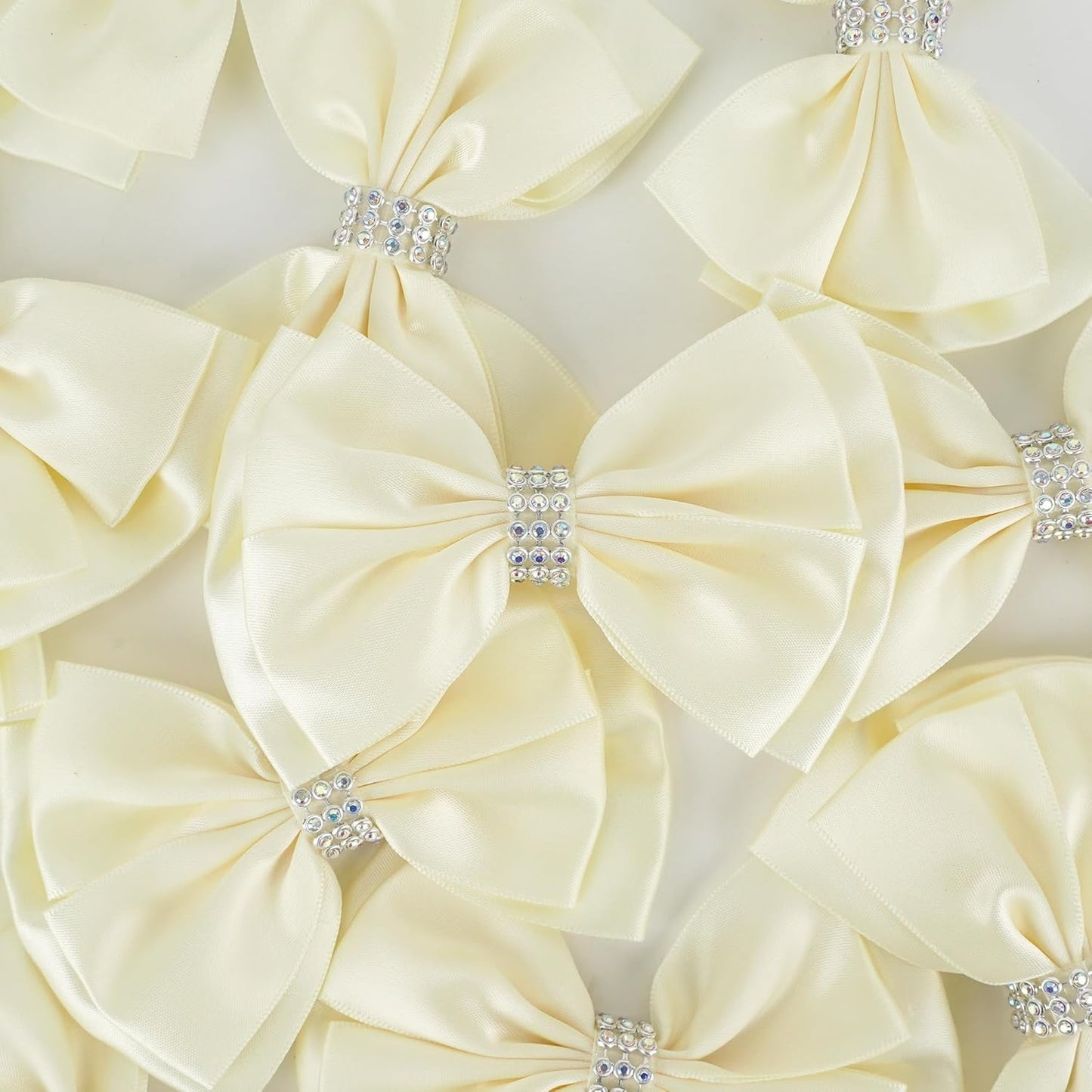 Ivory Satin Bows 4'' Premade Ivory Ribbon Bows, Gift Bows with Rhinestone, Wrapping Bows for Presents, Greeting Cards, Treat Bags, Wine Bottles, Valentines Bows for Gift Wrapping-12 Counts