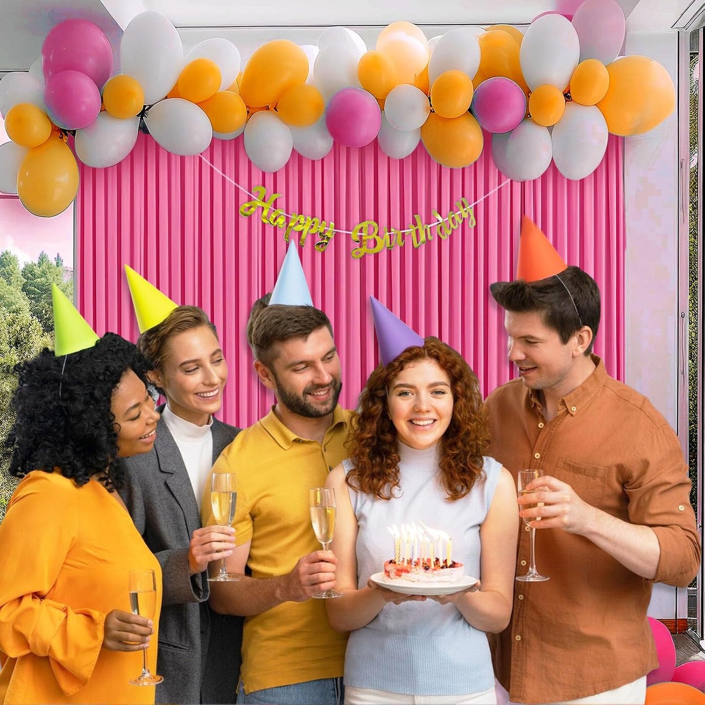 10 x 7 Feet Pink B Backdrop Curtain for Partie, Background Curtains for Photoshoot, Birthday, Wedding, Halloween, Thanksgiving, Christmas Day, New Year Party Decorations 5Ft x 7Ft, 2 Panels