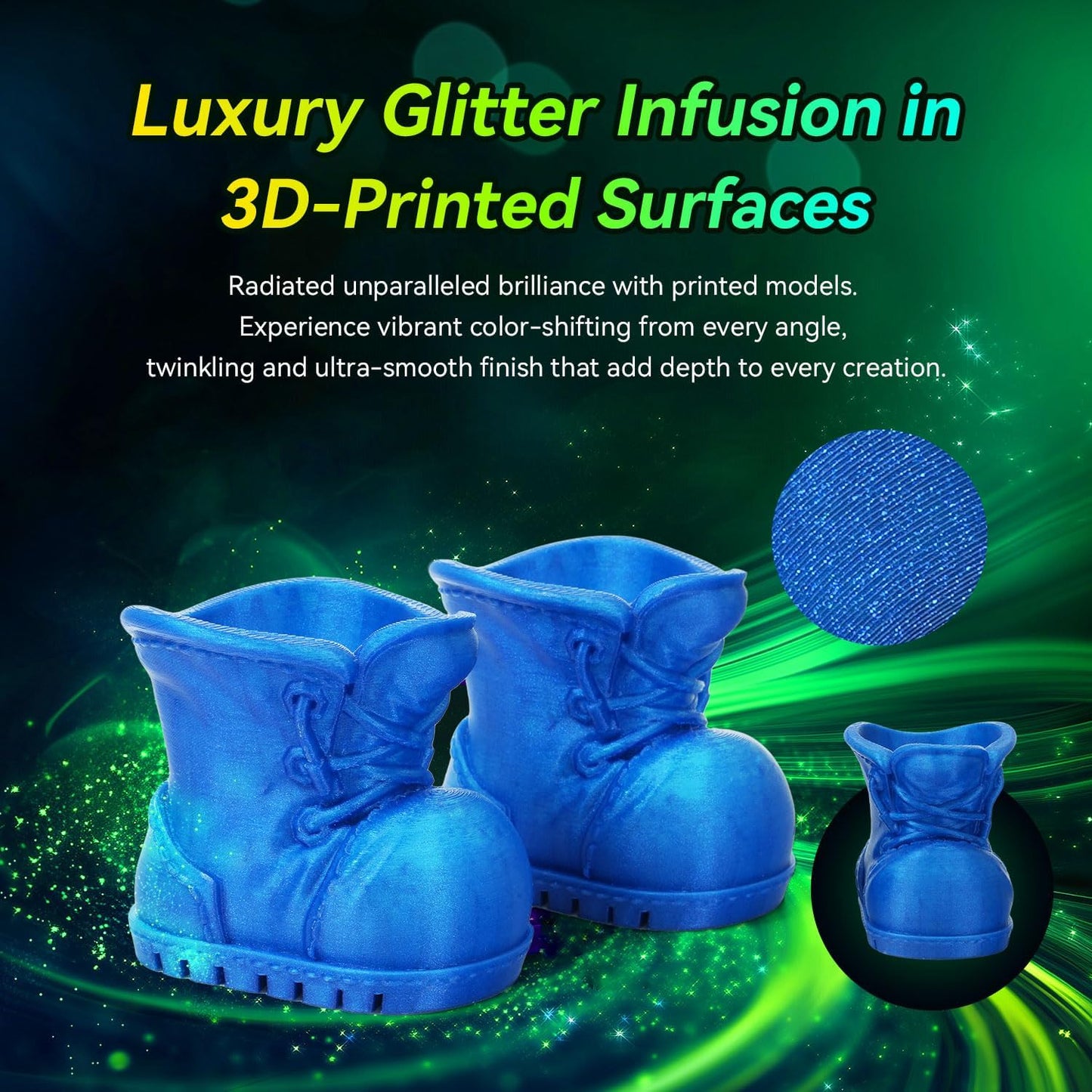 FLASHFORGE Xmas Series Rapid PLA Filament Aurora Blue, High Flow Speedy 3D Printer Filament Max 500mm/s High-Speed Printing, Radiated Unparalleled Brilliance, Twinkling and Ultra-Smooth Finish