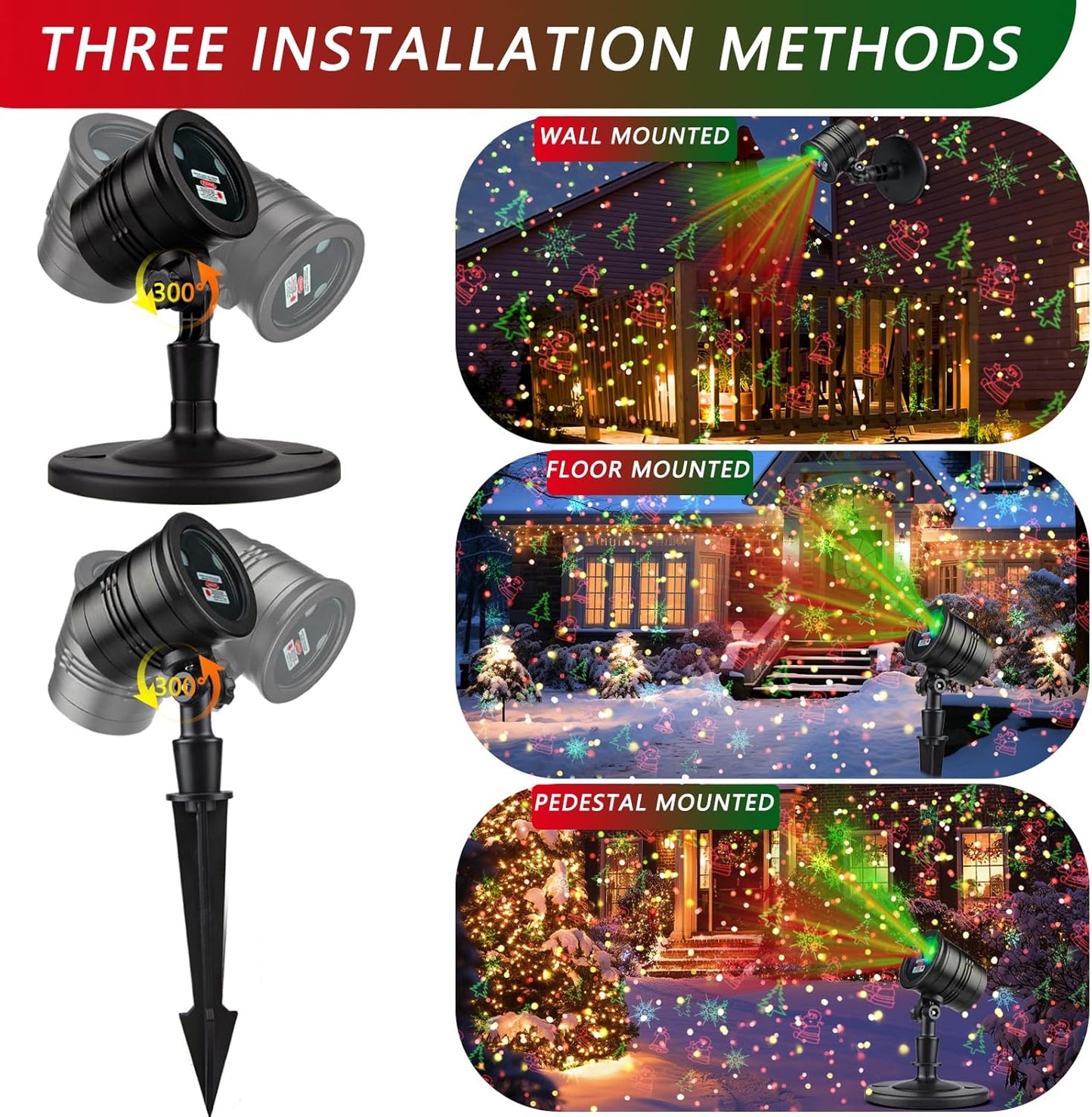 Laser Christmas Projector Lights Outdoor: Waterproof Outdoor Christmas Decorations Laser Light, Projection Christmas Lights for Outside with 5 Patterns, Xmas Spotlight for Yard Garden Holiday Party