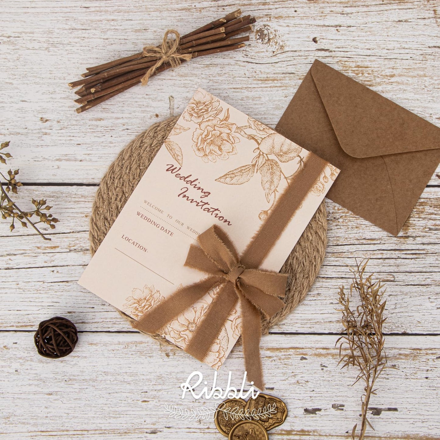 Ribbli 3 Rolls Beige Ribbon 5/8 Inch x 18Yards Ivory Nude Khaki Handmade Cotton Frayed Fringe Ribbons for Gift Wrapping Wedding Invites Bridal Bouquets Baby Shower DIY Crafts Home Decor