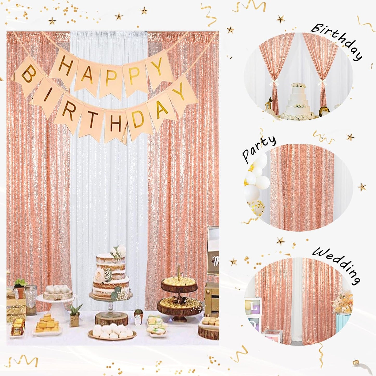ShinyBeauty Rose Gold Backdrop Curtain 10ft Sequin Backdrop-Curtain 4 Panels Curtains Gold Photography Background for Christmas Halloween Xmas
