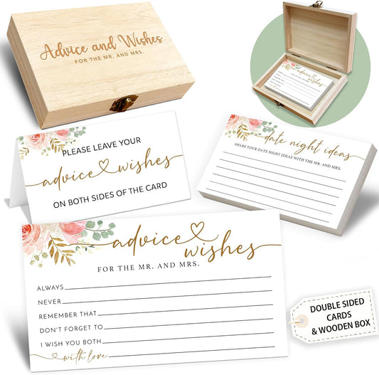 Rose Gold Advice and Wishes for the Mr and Mrs - 50 Packs Wedding Advice Cards Bridal Shower Game Cards with Box Reception Guest Book for Bride Groom Newlywed Engagement Party Decoration -A09