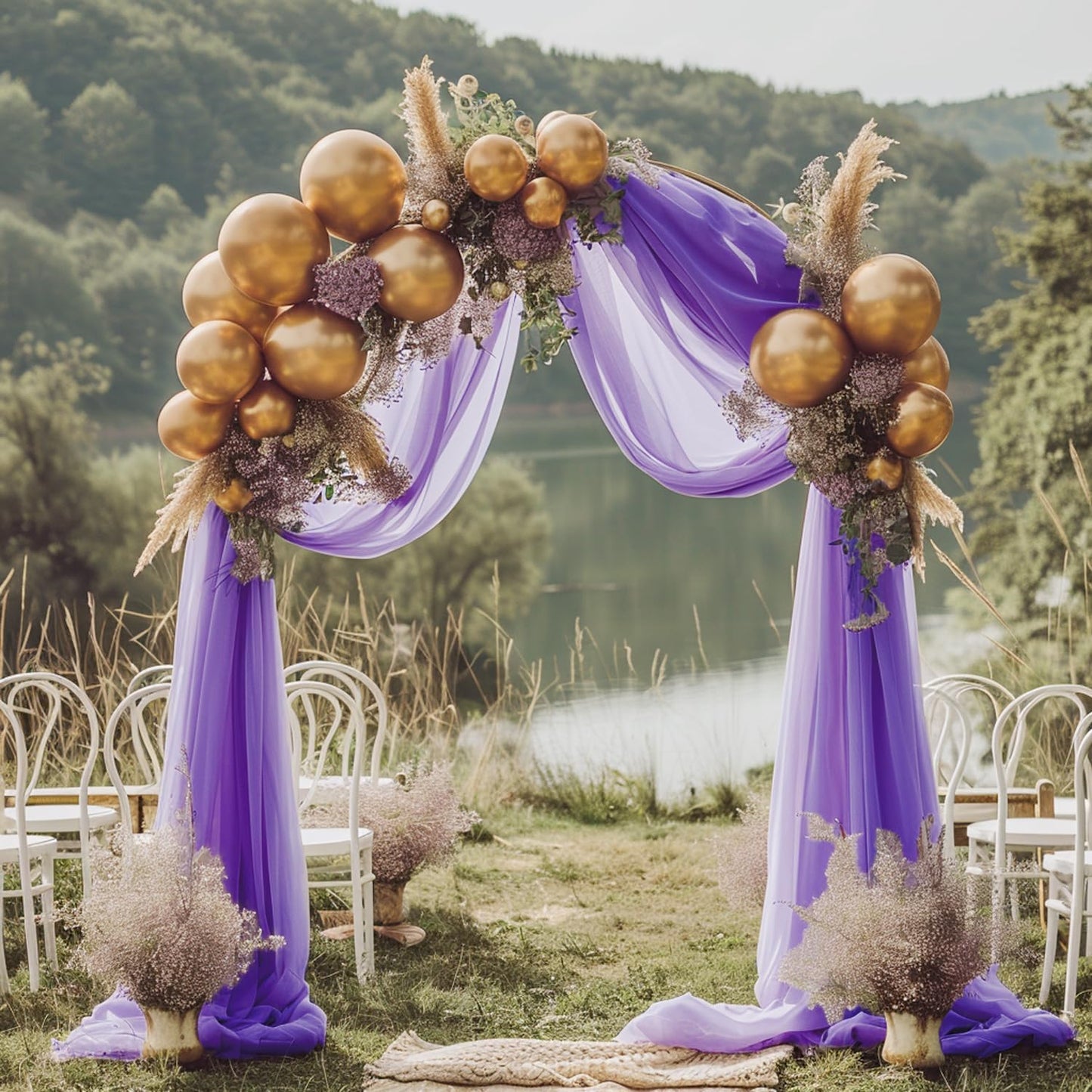 Wokceer Wedding Arch Draping Fabric 6 Panels 28.7" x 20FT Lavender Purple Sheer Fabric Backdrop Arch Draping Fabric for Wedding Ceremony Birthday Party Bridal Shower Decoration