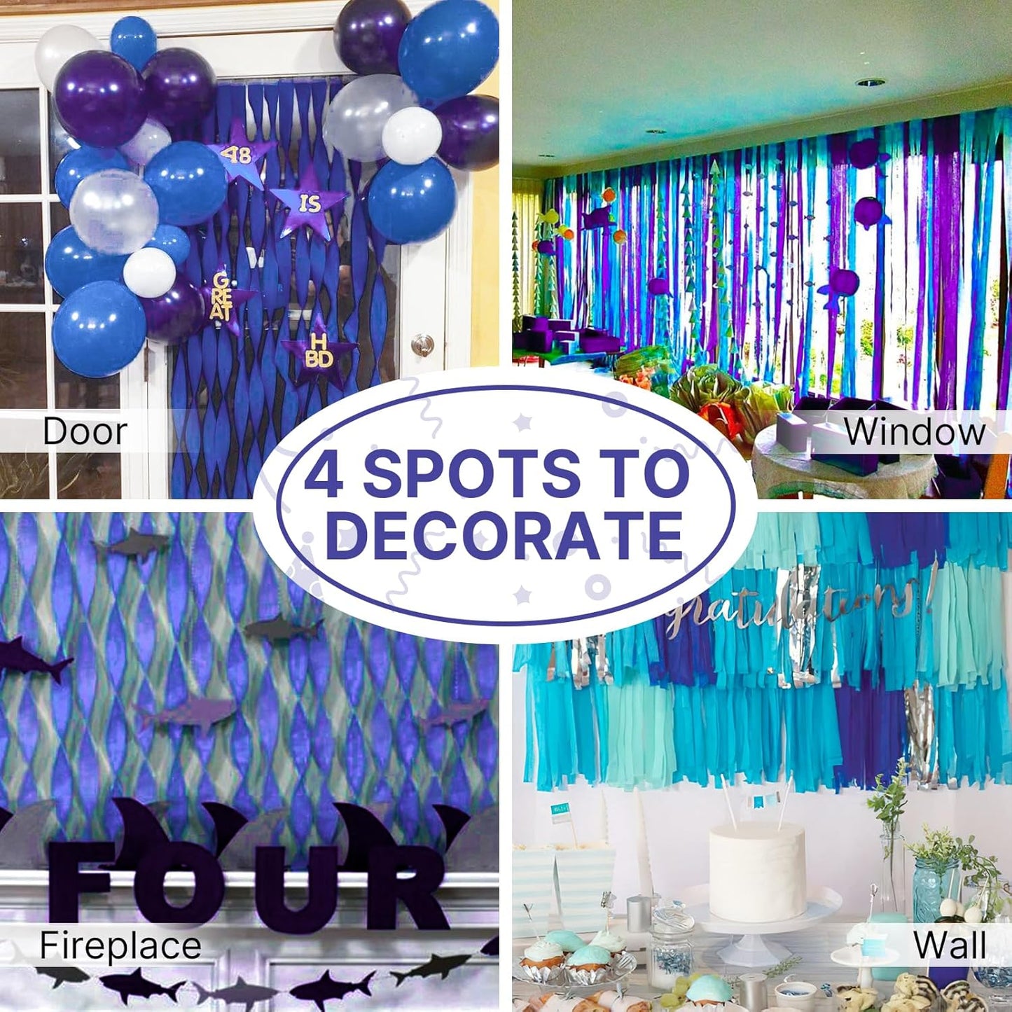 PartyWoo Crepe Paper Streamers 4 Rolls 328ft, Pack of Crepe Paper Navy Streamers Party Decorations, Crepe Paper for Birthday Decorations, Party Decorations, Wedding Decorations (1.8 in x 82 Ft/Roll)