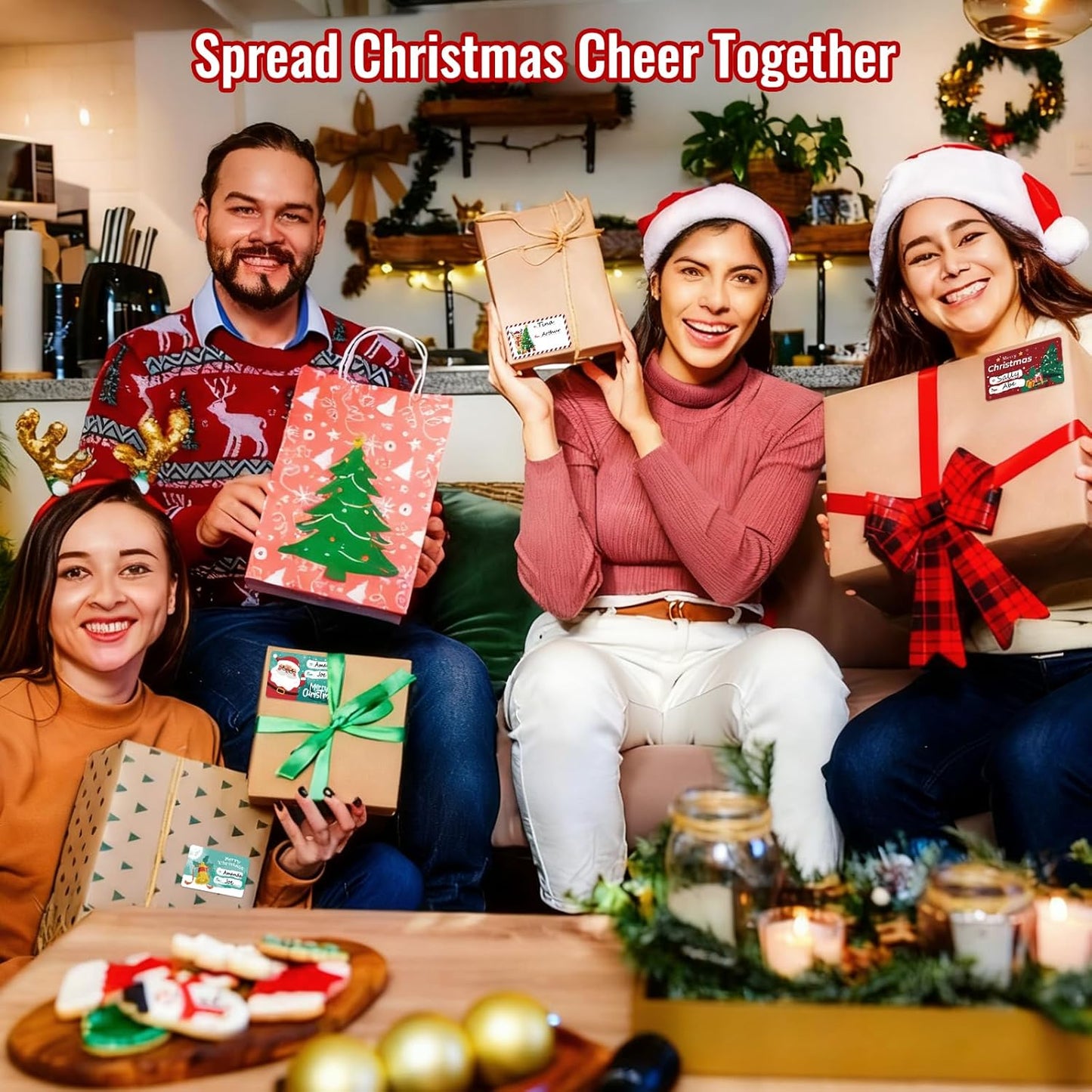 500 PCS Christmas Gift Tags Christmas Santa Claus Stickers Self Adhesive Cartoon Christmas Tag Christmas Festival Holiday Decor（New）