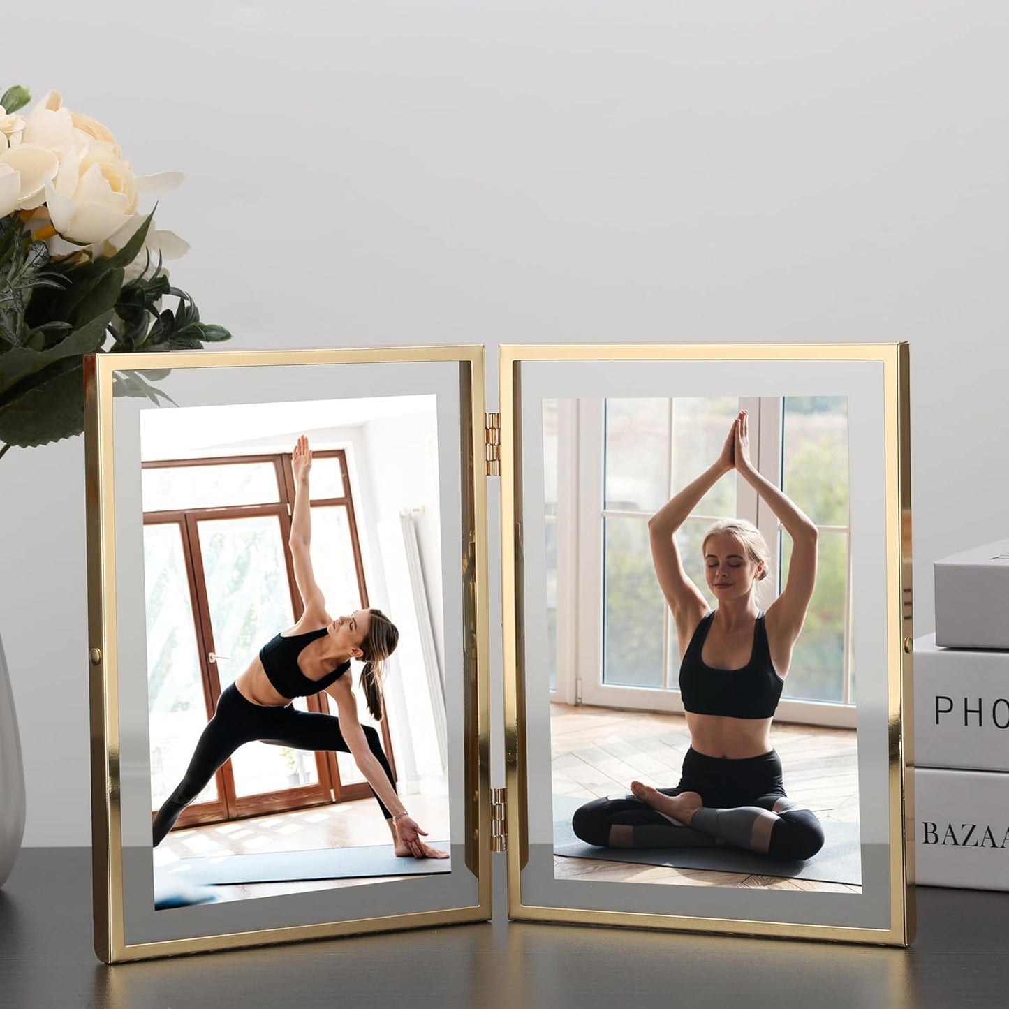 Gold 4x6'' Double Floating Frame For Photo Sizes 2x3'', 3.5x 5'', 4x6'' Metal double Frames for Tabletop/Display, Gold Floating Frame for Gift Wedding, Christmas,Birthady, Home or Office Décor.