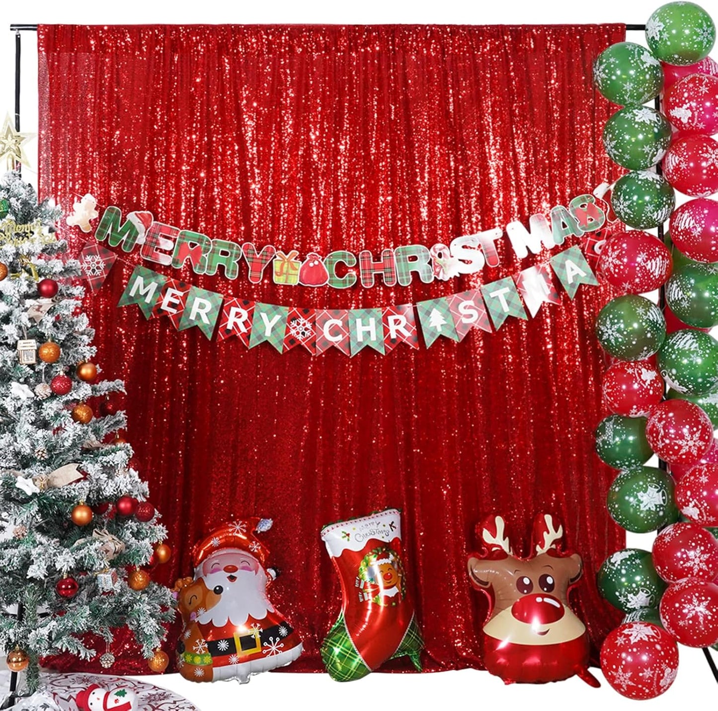 Poise3EHome 6FT x 8FT Red Sequin Photography Backdrop Curtain for Christmas Party Decoration