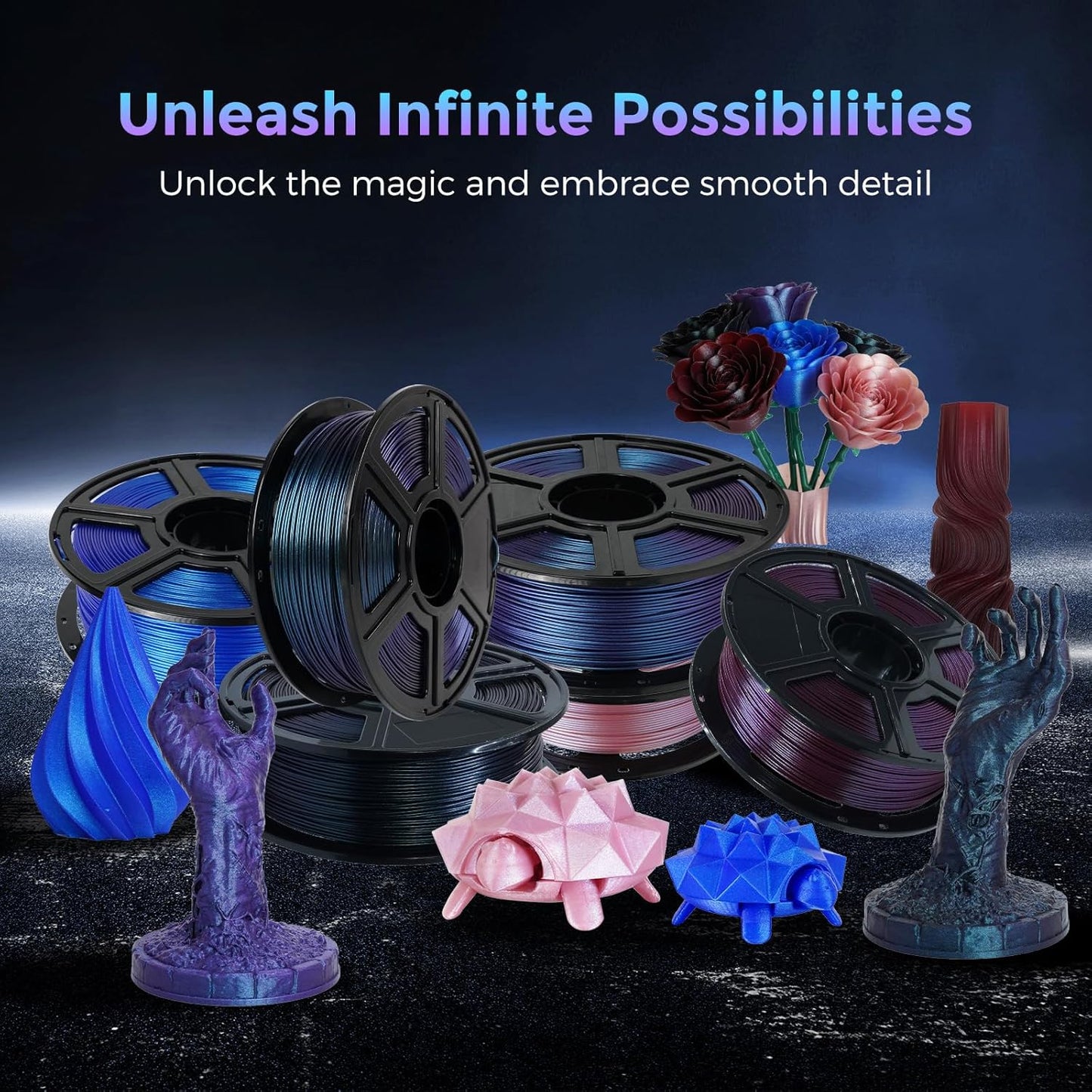 FLASHFORGE PLA Filament 1.75mm +/- 0.02mm Upgraded Nebula Purple, Color Changeable 3D Printer Filament 1kg, Chameleon 3D Printing Filament Changing Colors with Light, Perfectly Conceals Layer Lines