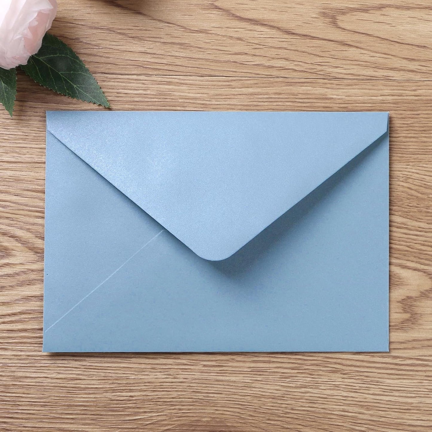 PONATIA 50 Pieces/lot A7 Envelopes, 5.25 X 7.25'' Matte Dusty Blue Envelopes Perfect For 5x7 Weddings Invitation Cards, Graduation, Acrylic Invitations, Photos (Pearl White Liner + Matte Dusty Blue)