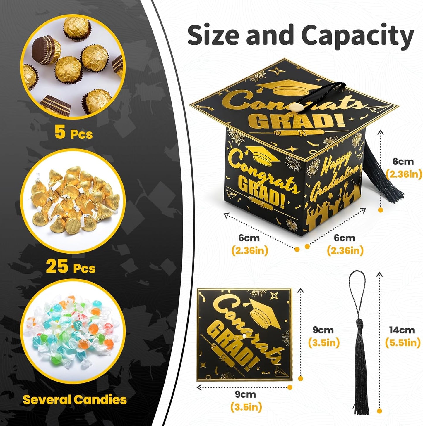 COTOPHER 36 Pack Mini Graduation Cap Gift Boxes, Class of 2025 Graduation Candy Boxes with Tassel, Small Treat Chocolate Box Centerpieces for Tables Party Decorations Graduate Favors Supplies