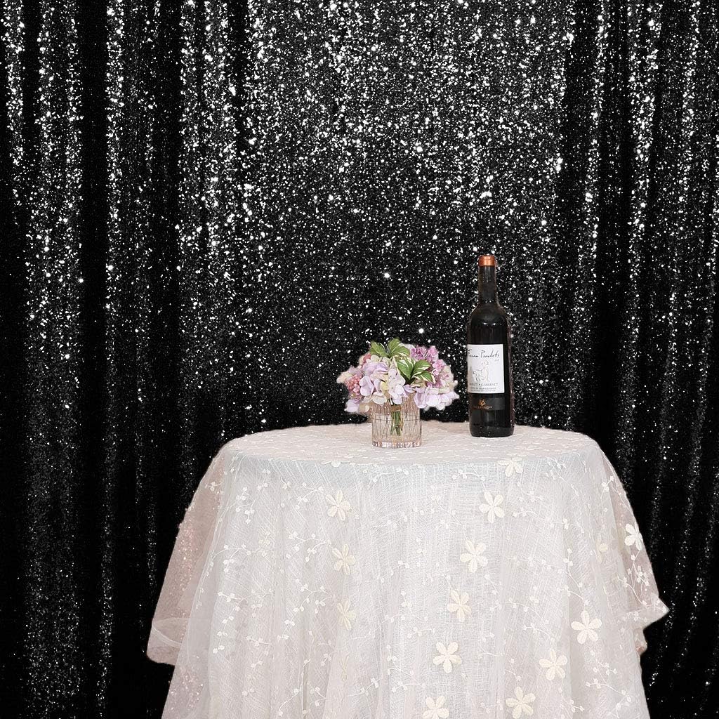 Juya Delight 4ft x 7ft Black Sequin Photo Backdrop Curtain for Wedding Party Decoration Festival Ceremony