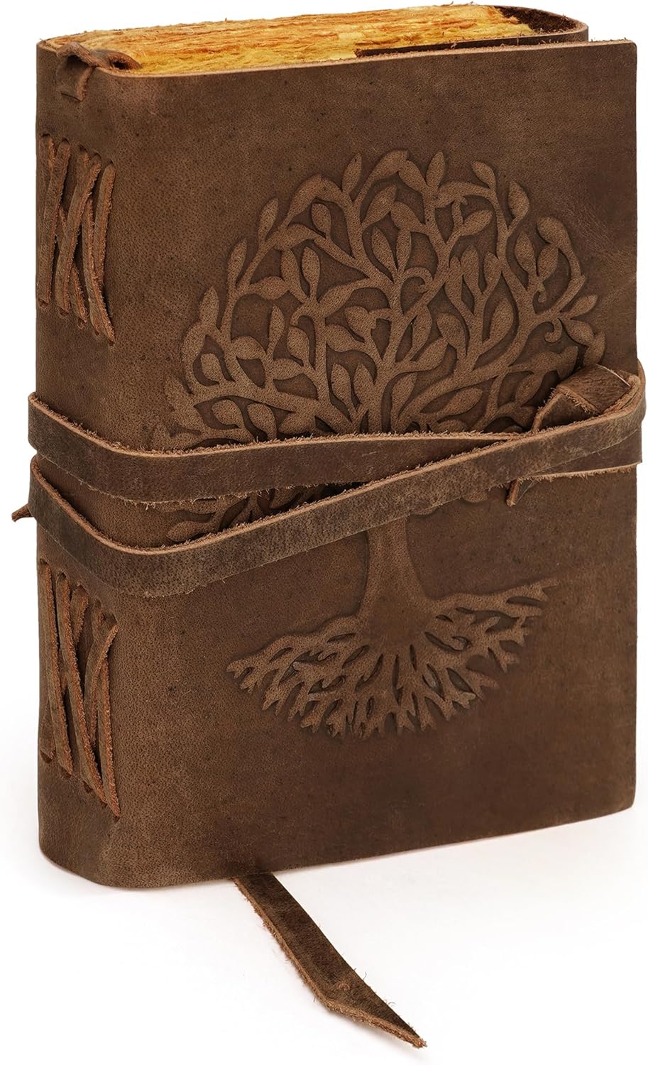 LUXEORIA Tree Of Life Leather Journal for Women and Men, Handcrafted Leather Journal for Writing Womens, Sketchbook, Travel Diary with Unlined Deckle Paper, Distressed Brown 5x7