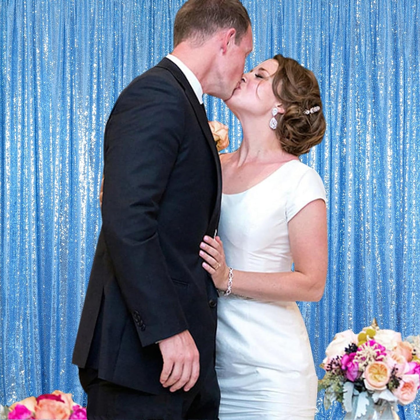 ShinyBeauty 4x10 FT Baby Blue Sequin Backdrop Curtains Glitter Photography Backdrop for Christmas, Halloween, Birthday, New Year Decor 4 Panels