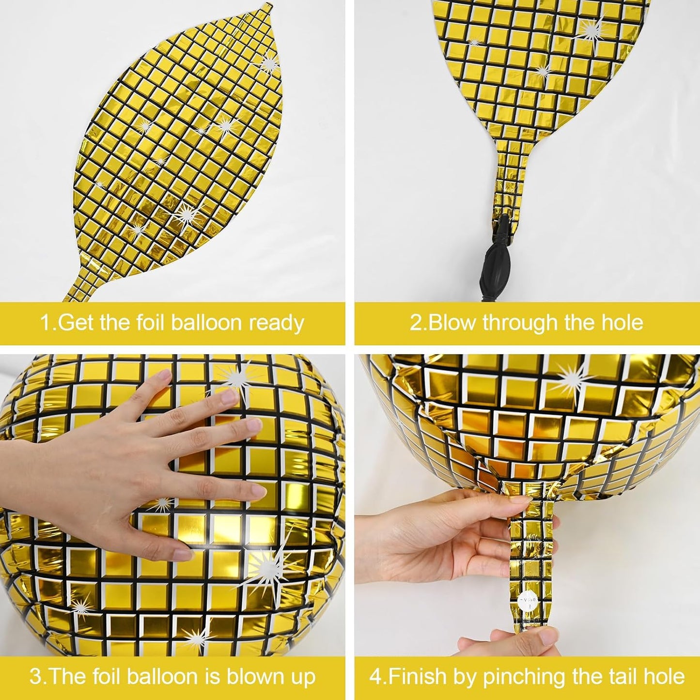 Disco Ball Balloons Gold Silver 4PC,Foil Disco Balloons 22 Inch 4D Round Metallic Gold Silver Balloon for 70s 80s Birthday Bachelorette Graduation Decorations