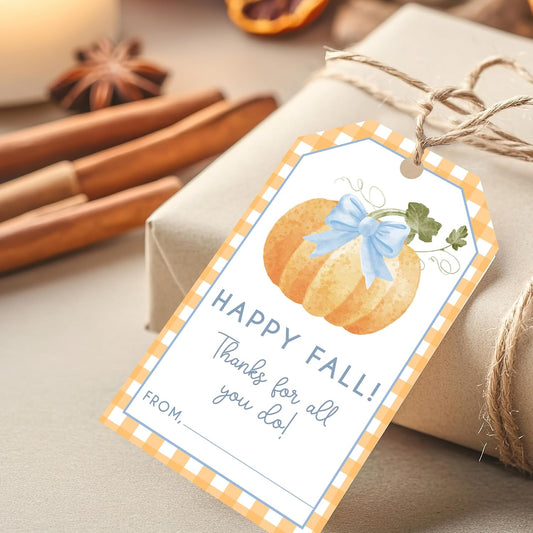 50 Pcs Fall Gift Tags, 2.1"×3.5" Thank You Gift Tags for Party Favors, Pumpkin Happy Fall Thanksgiving Gifts Tags for Party Favor - B10